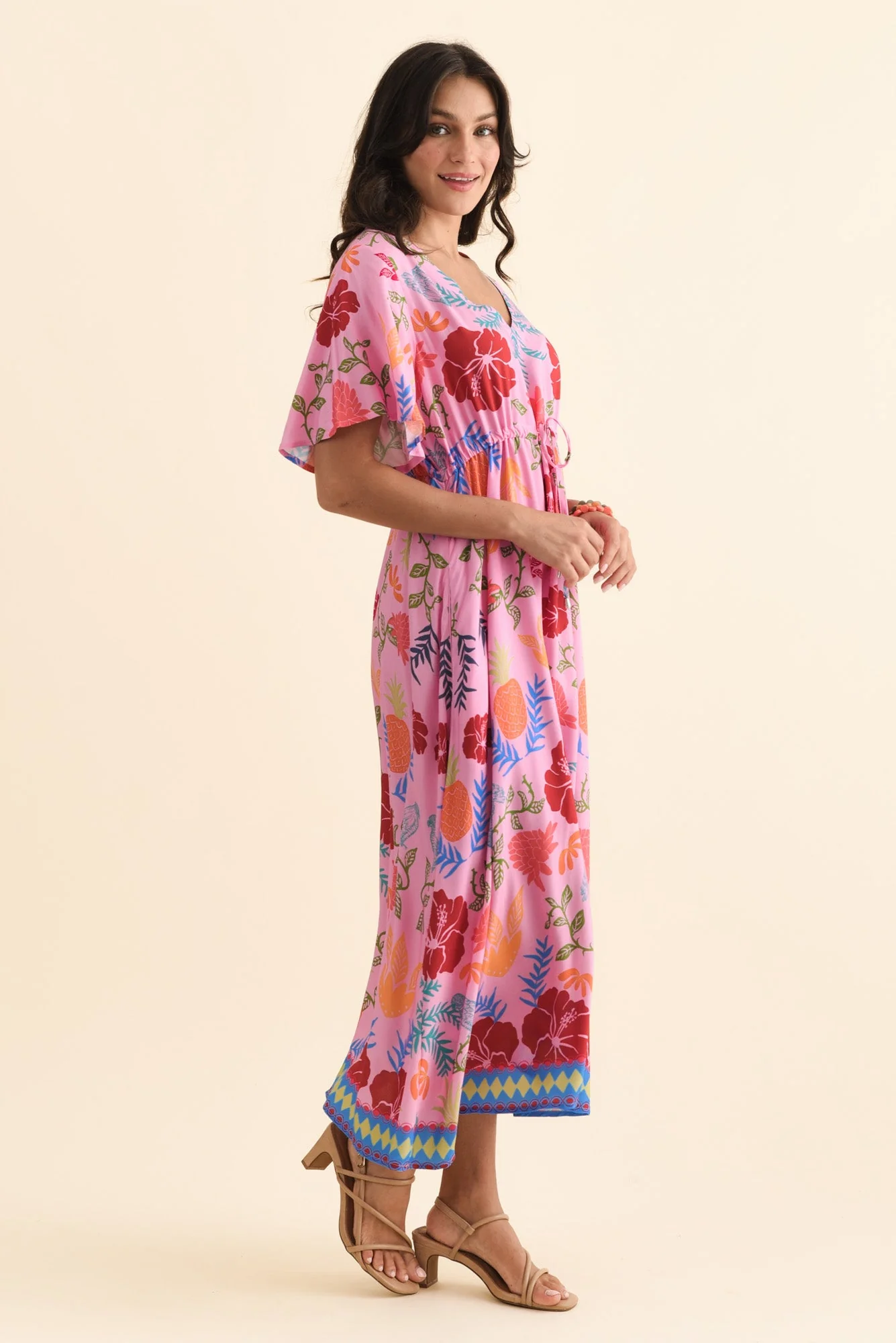 Jennifer Pink Tropical Flutter Sleeve Dress - Image 4
