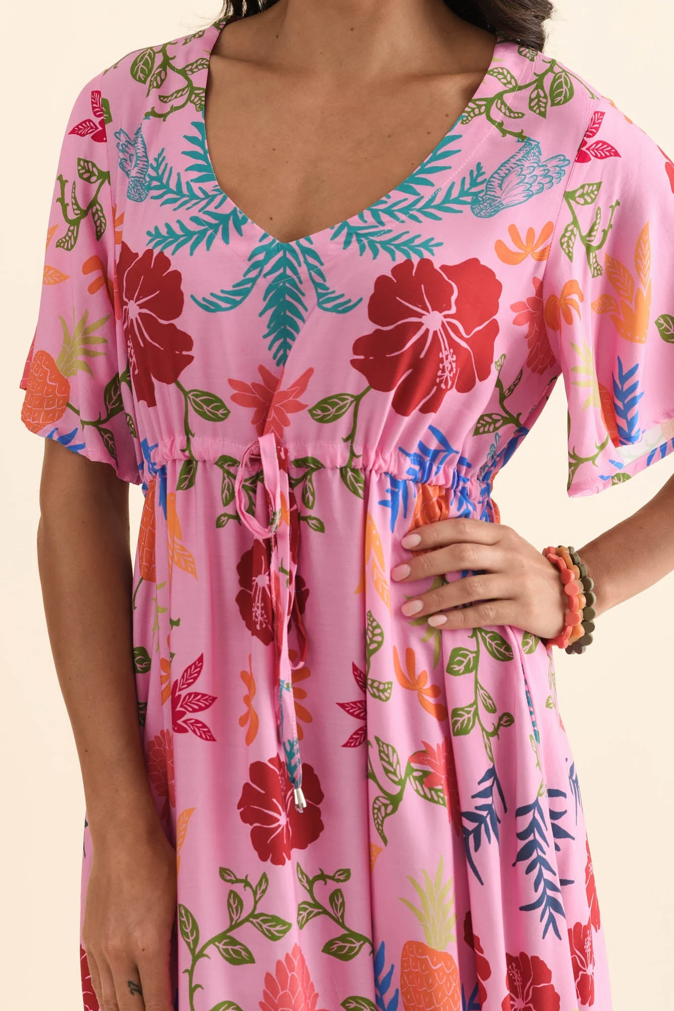 Jennifer Pink Tropical Flutter Sleeve Dress - Image 6