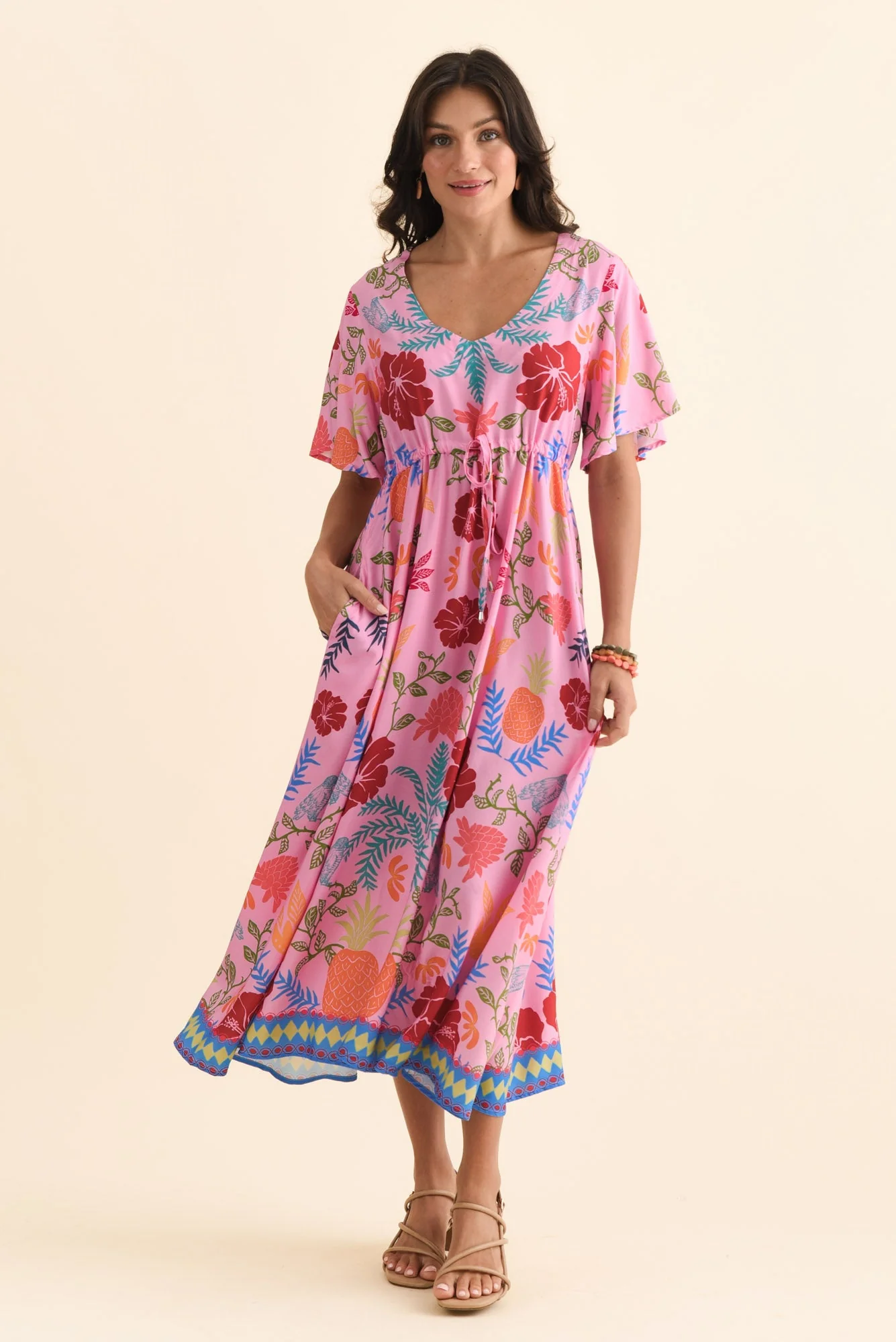 Jennifer Pink Tropical Flutter Sleeve Dress - Image 7