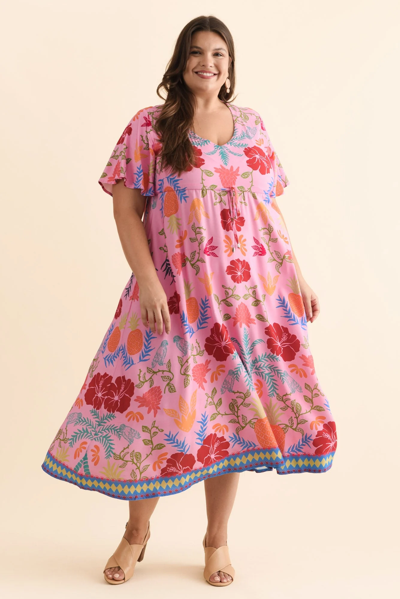 Jennifer Pink Tropical Flutter Sleeve Dress - Image 8