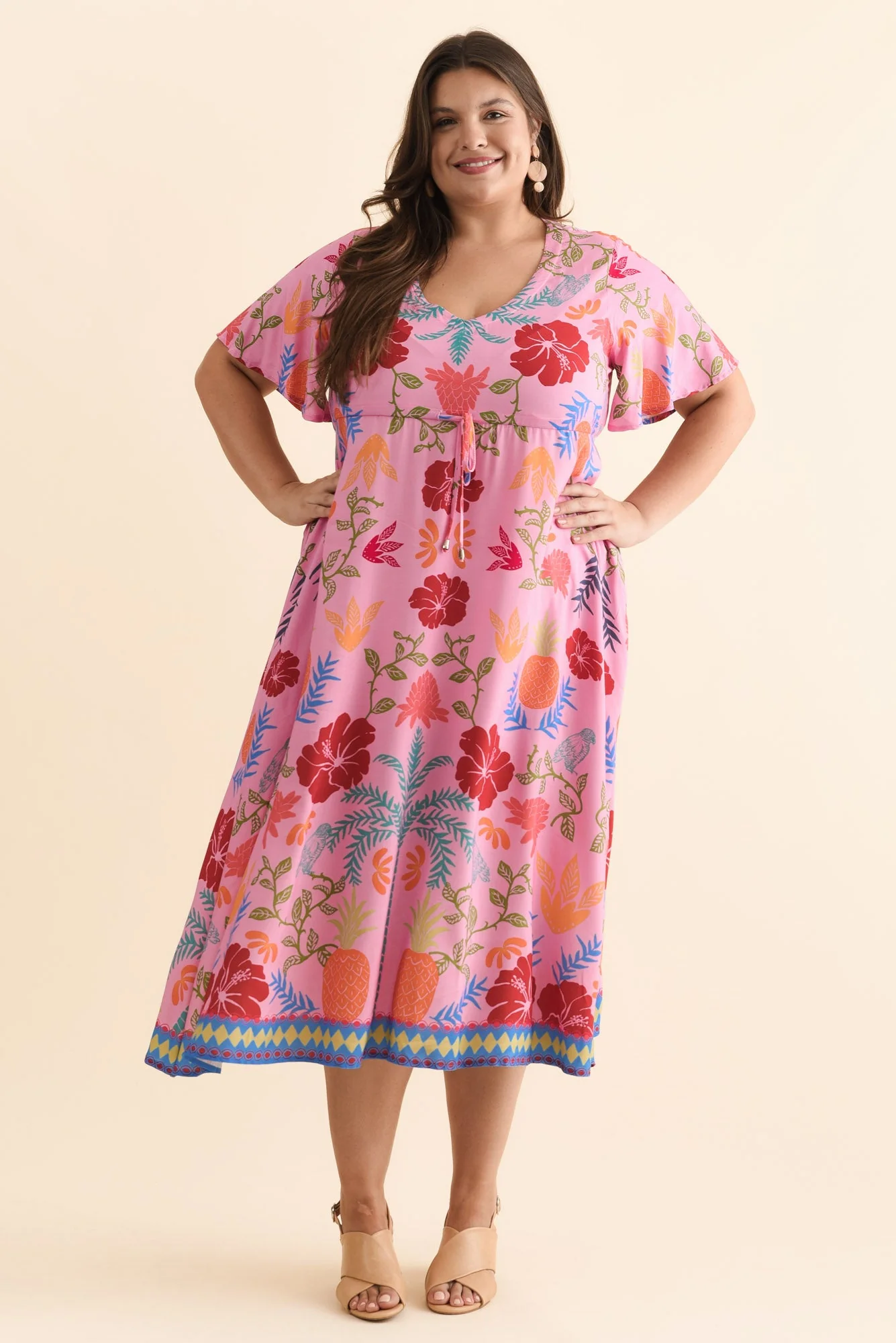 Jennifer Pink Tropical Flutter Sleeve Dress - Image 9