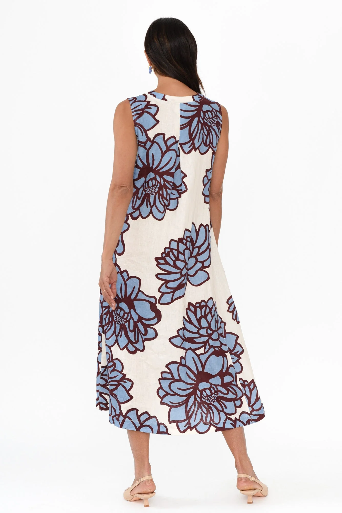Joanne Blue Bloom Linen Dress - Image 4