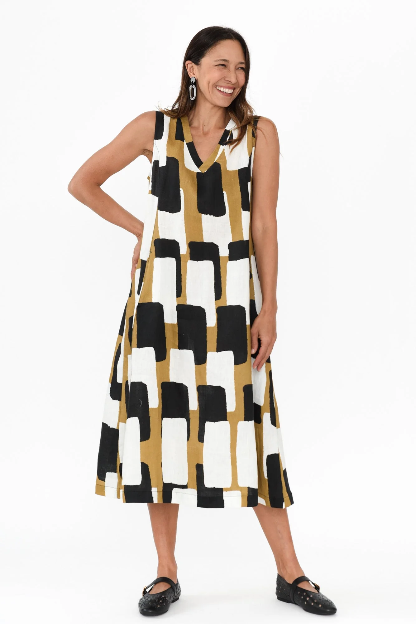Joanne Yellow Geo Linen Dress - Image 2