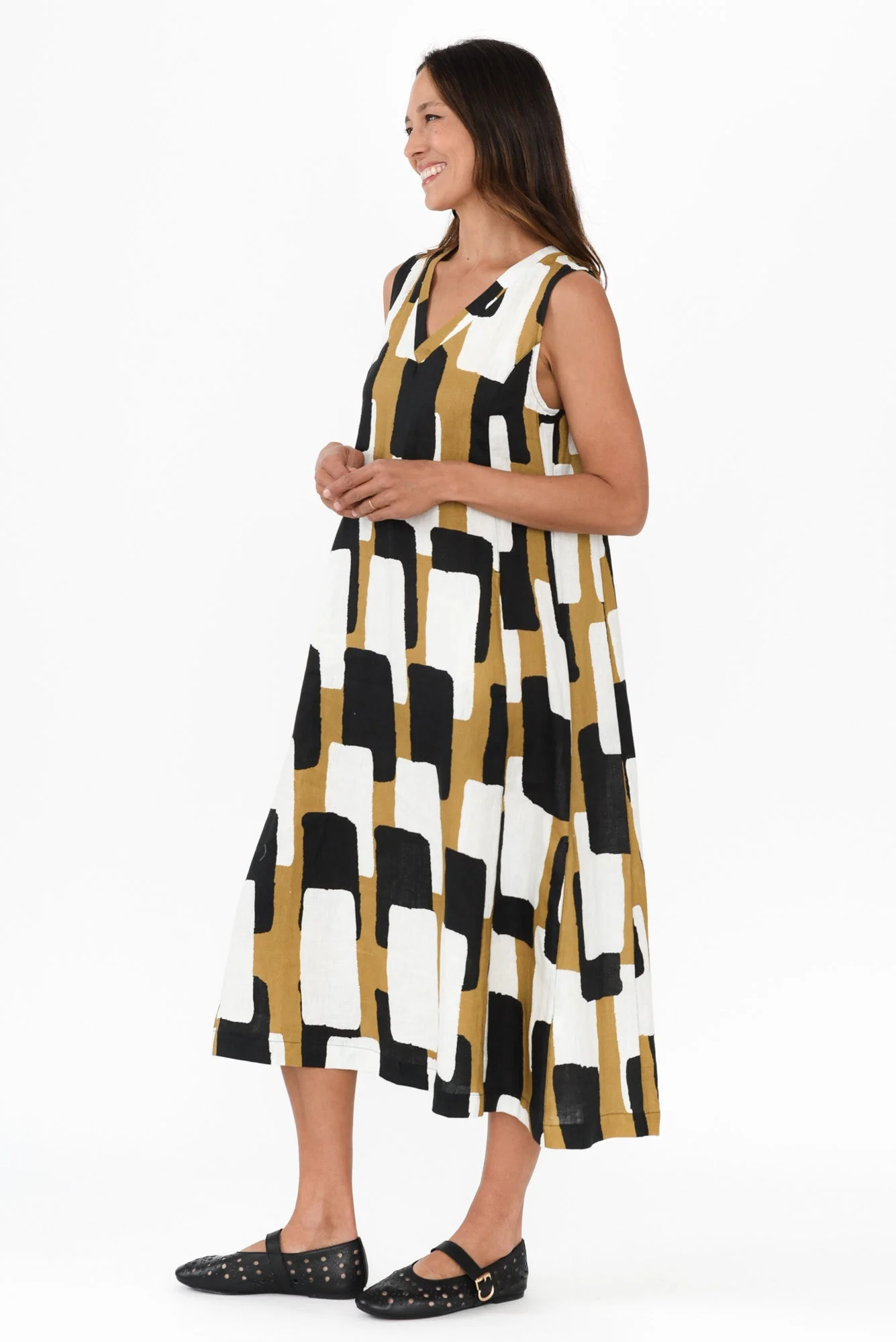 Joanne Yellow Geo Linen Dress - Image 3