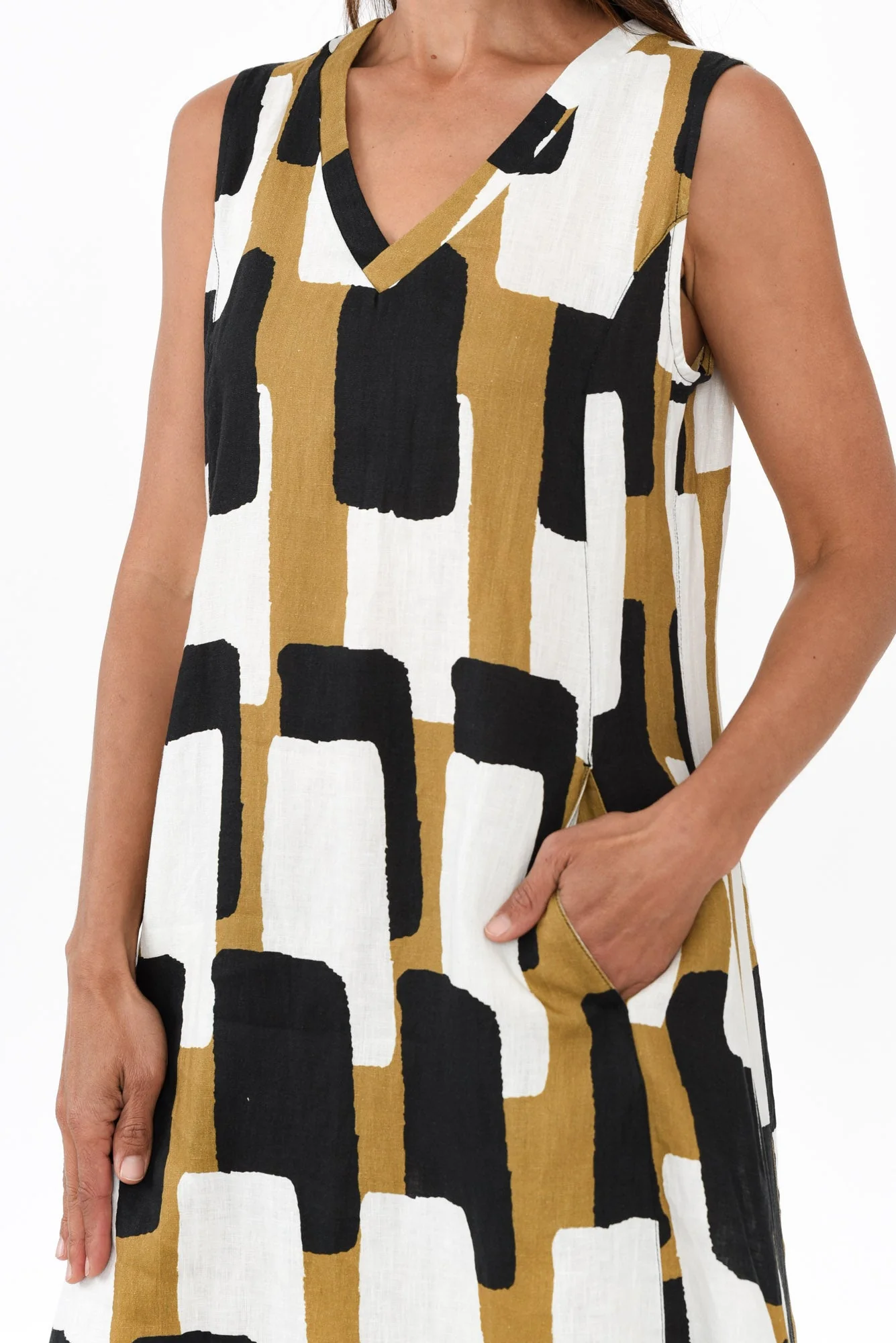 Joanne Yellow Geo Linen Dress - Image 5