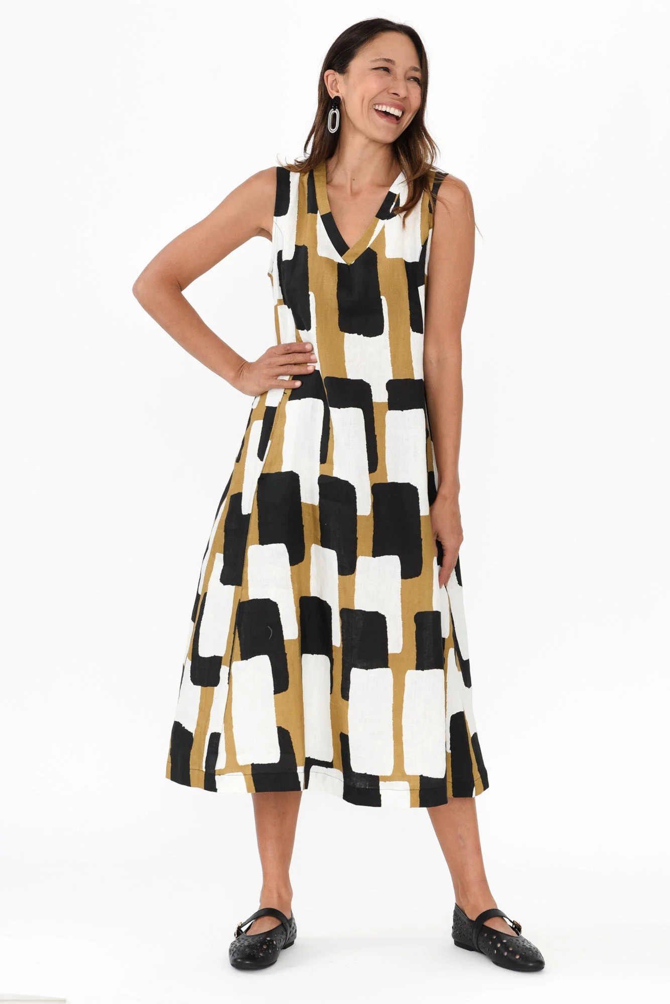 Joanne Yellow Geo Linen Dress - Image 6