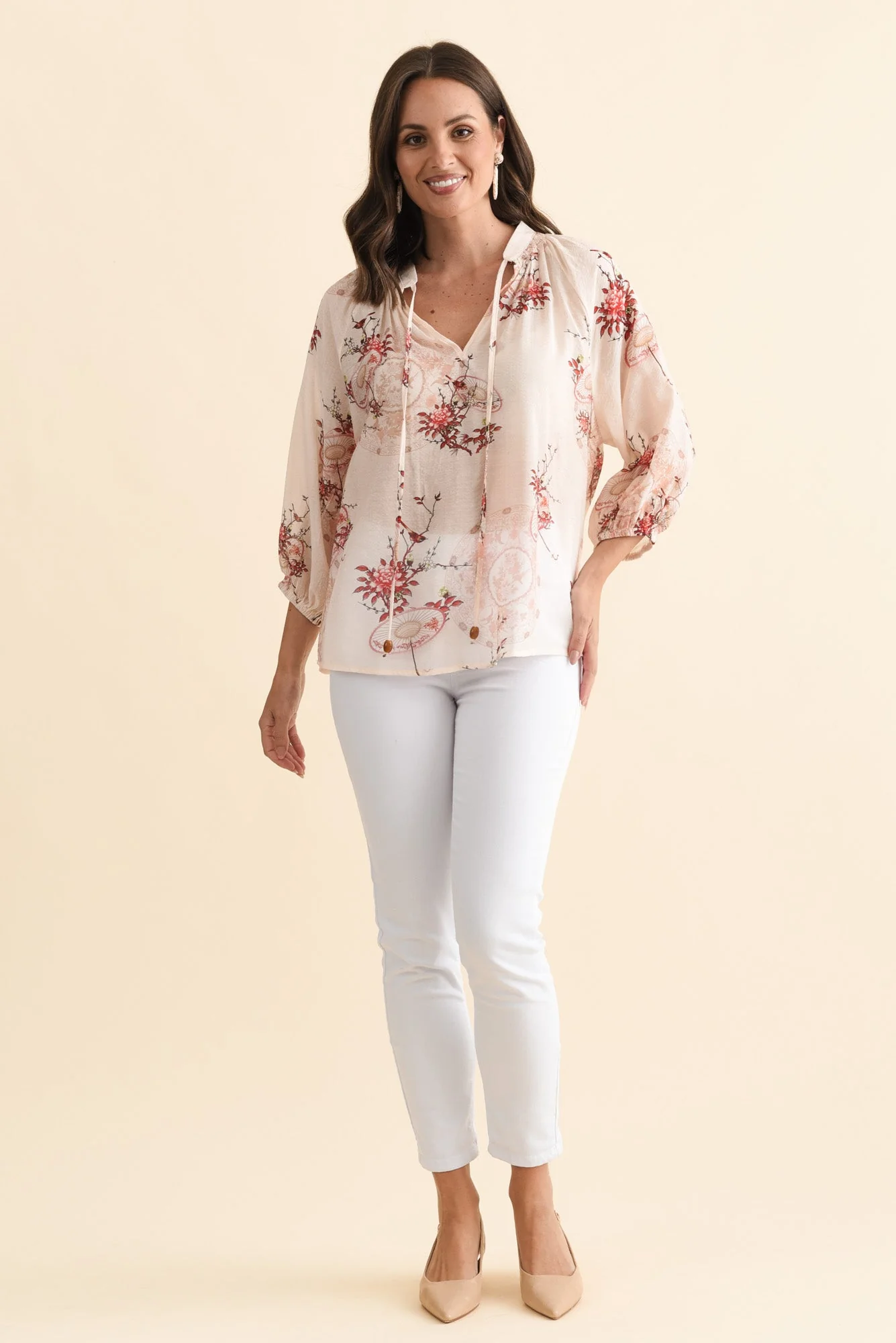 Joelle Apricot Garden Cotton Tie Top - Image 6