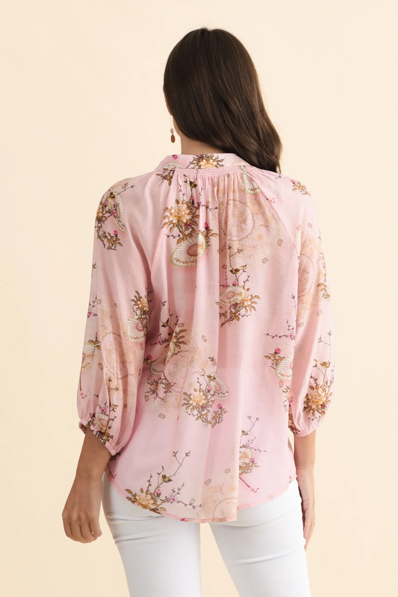 Joelle Pink Garden Cotton Tie Top - Image 4