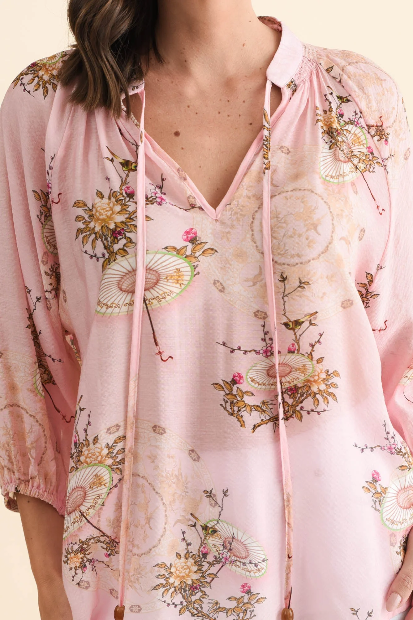 Joelle Pink Garden Cotton Tie Top - Image 5