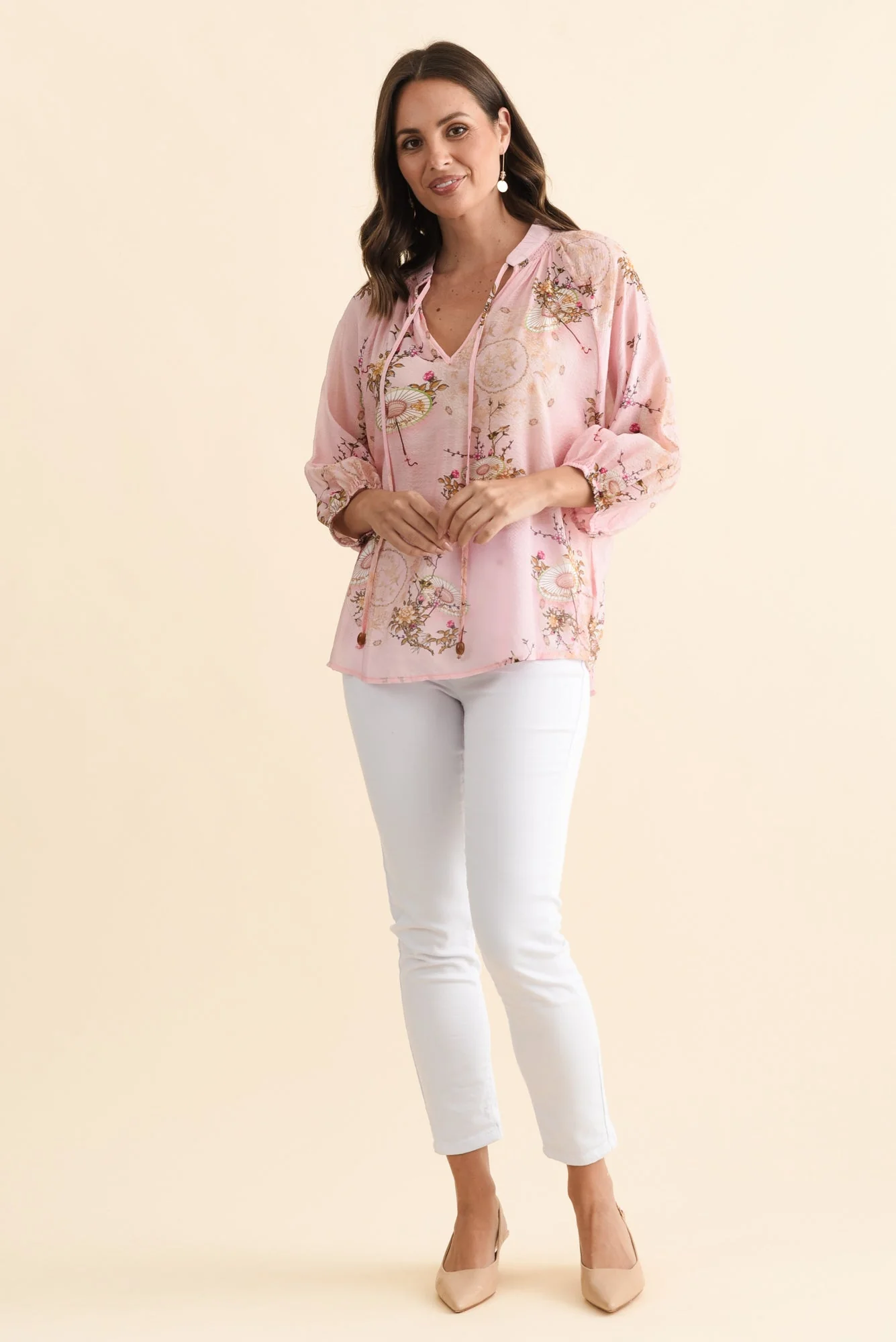 Joelle Pink Garden Cotton Tie Top - Image 6