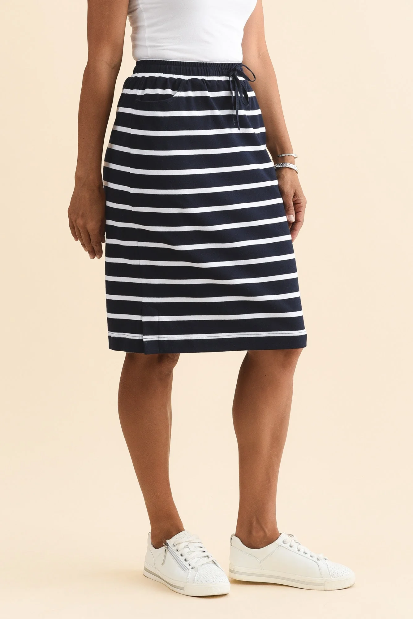 Johnnie Navy Stripe Cotton Drawstring Skirt - Image 3