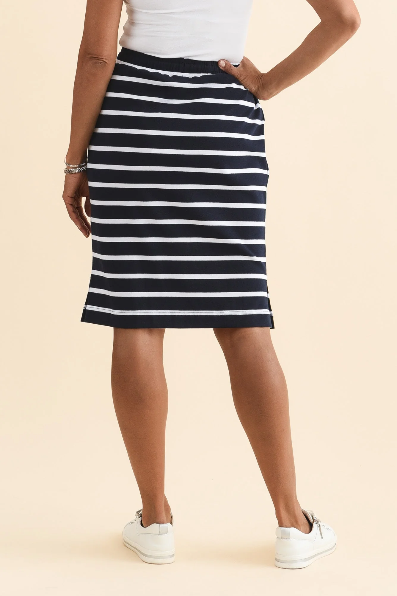 Johnnie Navy Stripe Cotton Drawstring Skirt - Image 4