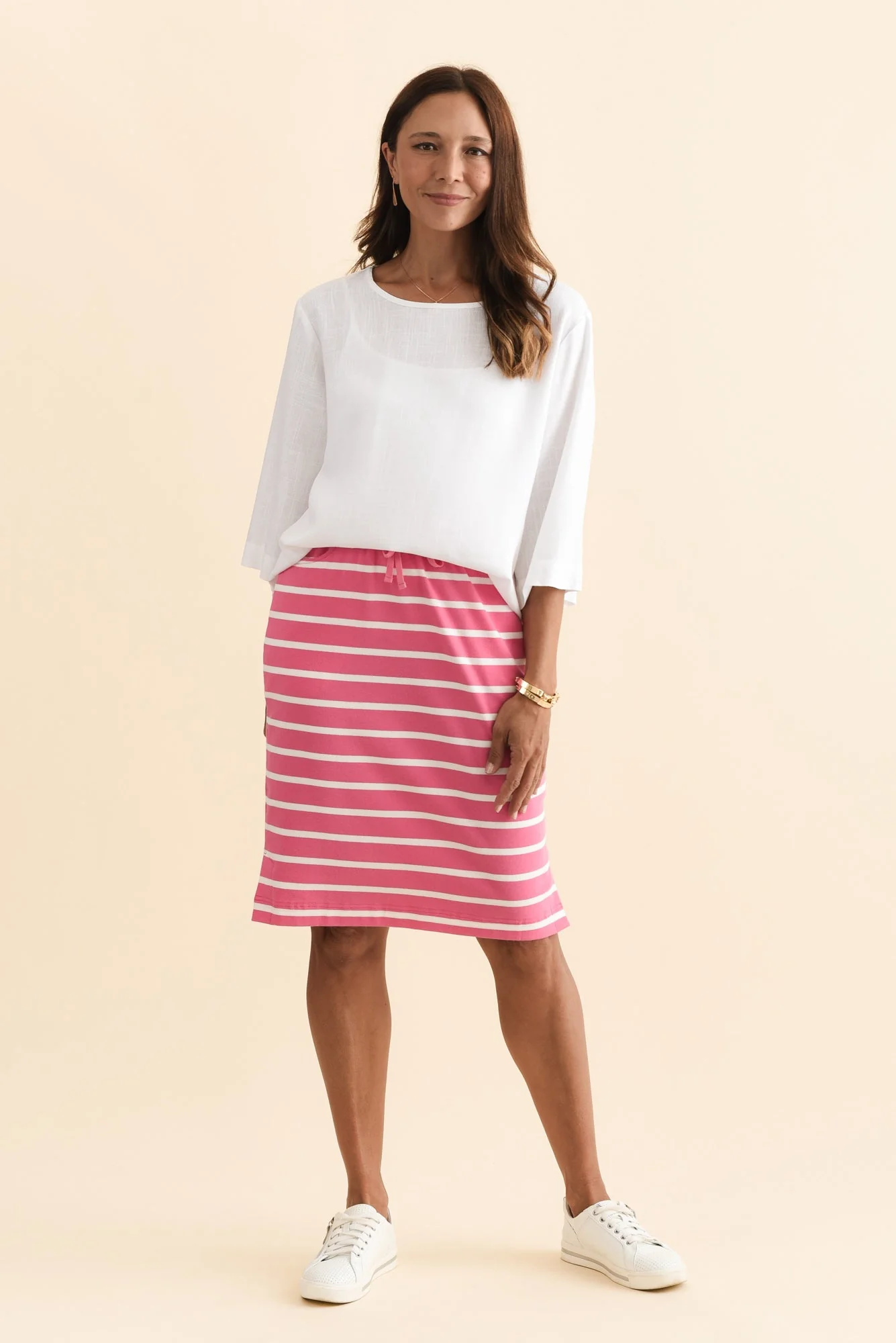 Johnnie Pink Stripe Cotton Drawstring Skirt - Image 7