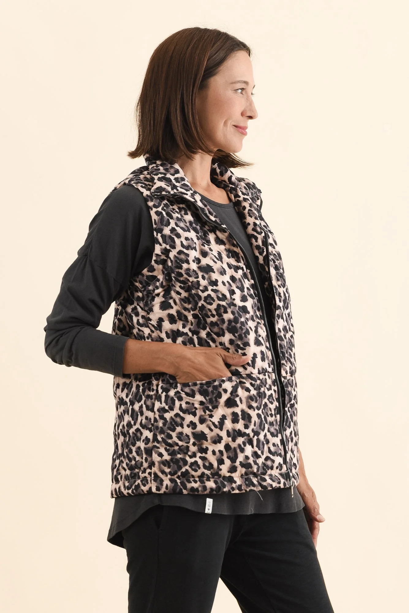 Johnny Brown Leopard Puffer Vest - Image 3