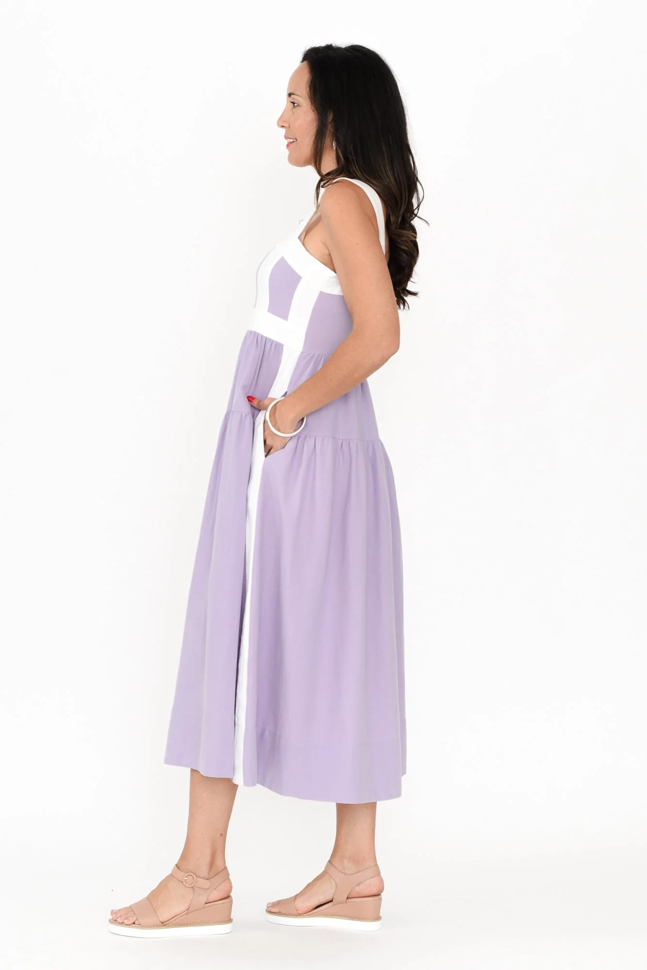 Jolie Purple Trim Cotton Blend Dress - Image 4