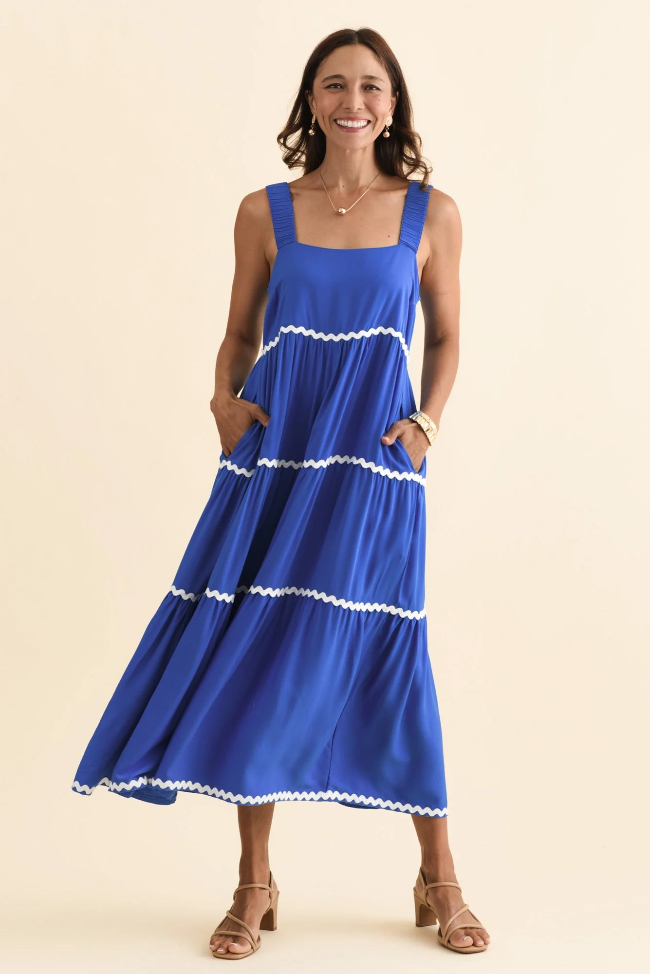Josie Cobalt Contrast Tier Dress - Image 3