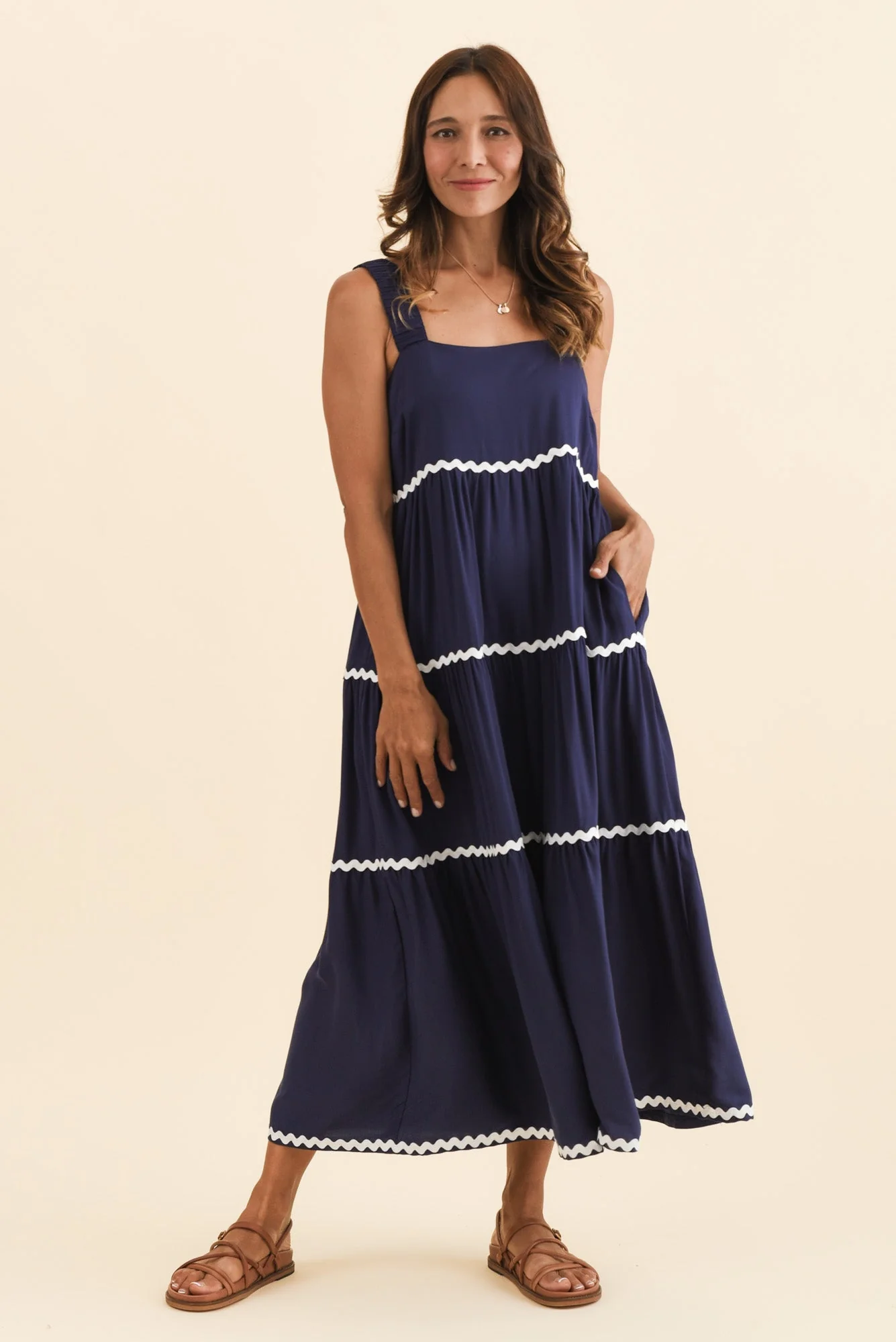 Josie Navy Contrast Tier Dress - Image 2