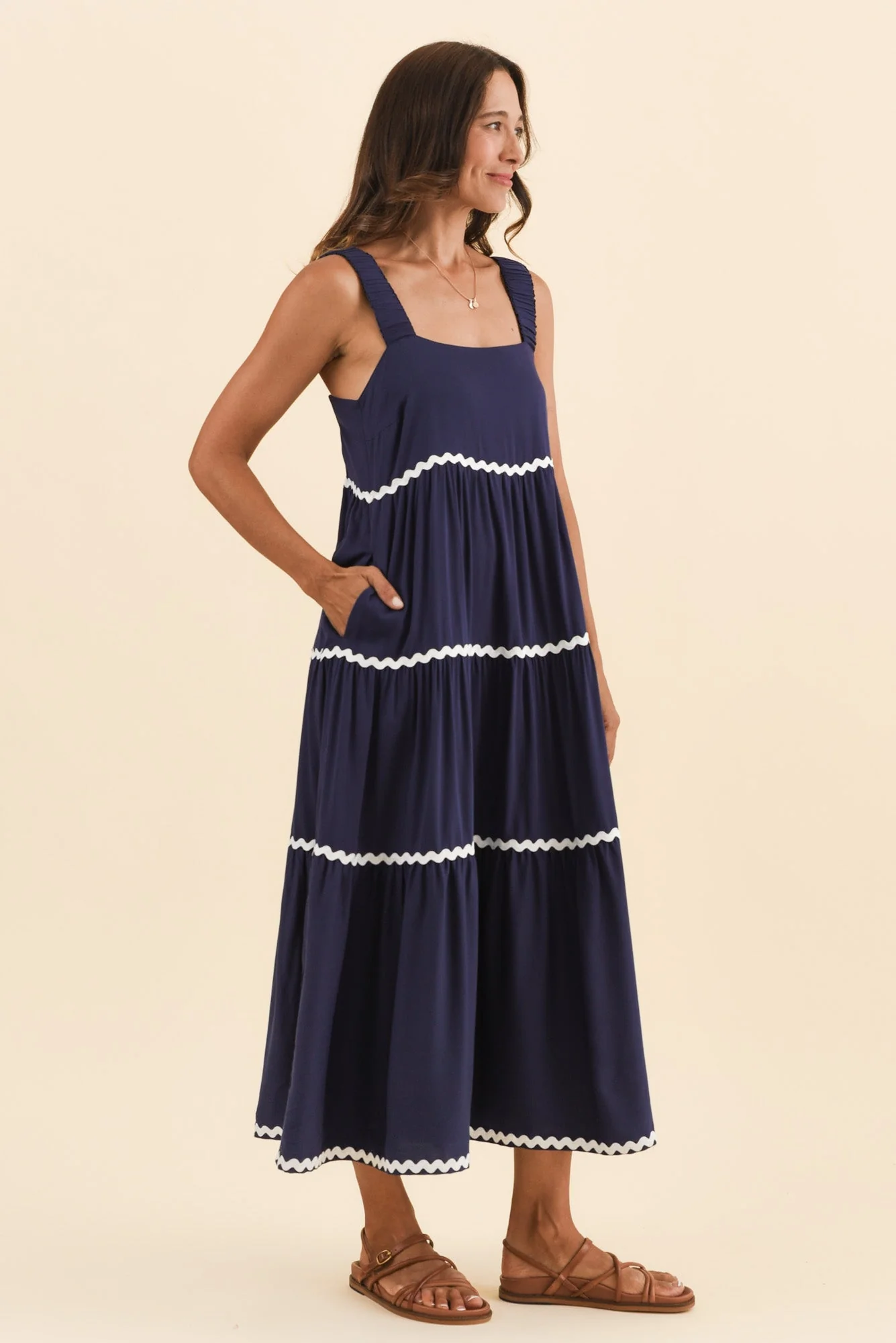 Josie Navy Contrast Tier Dress - Image 4