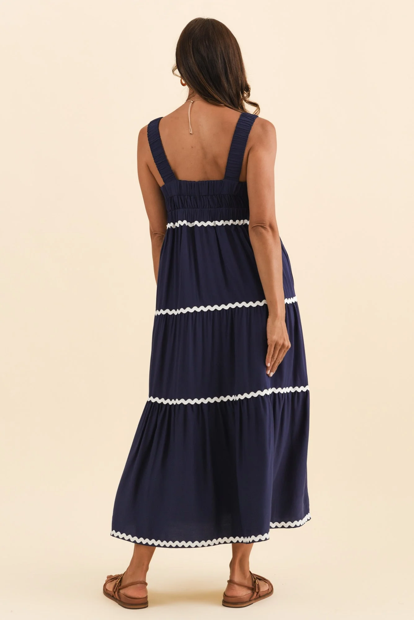 Josie Navy Contrast Tier Dress - Image 5