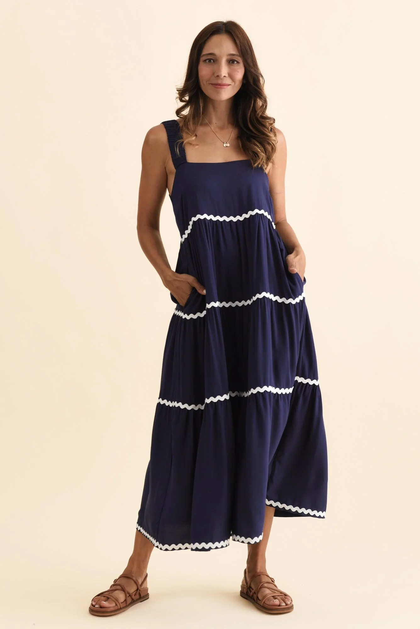 Josie Navy Contrast Tier Dress - Image 7