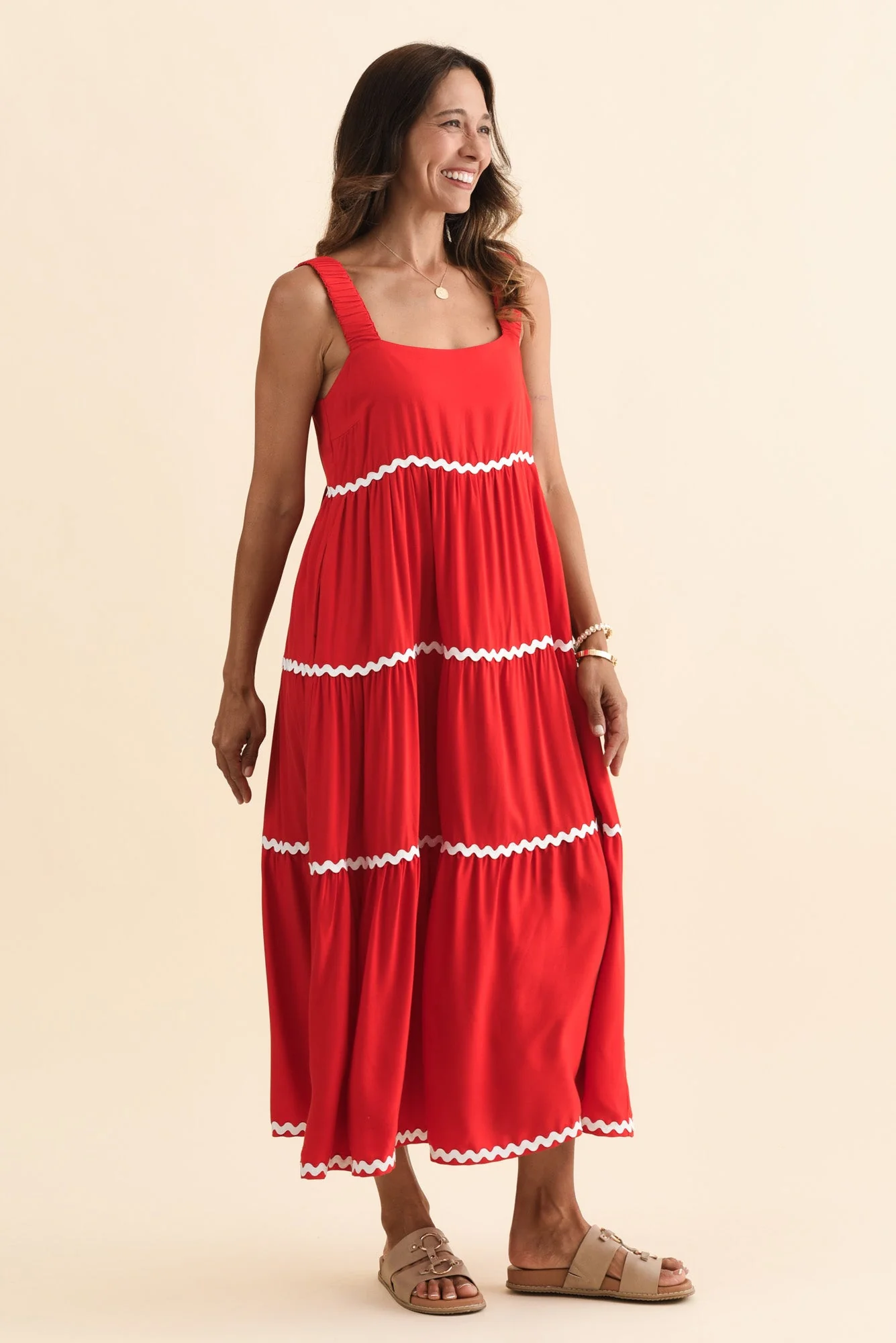 Josie Red Contrast Tier Dress - Image 3
