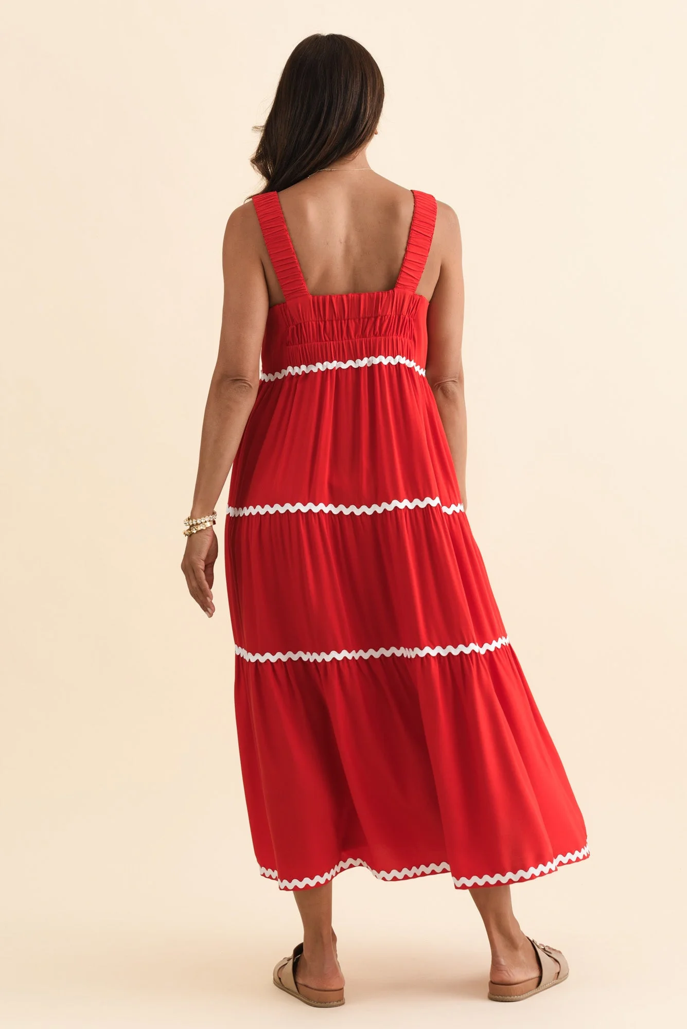 Josie Red Contrast Tier Dress - Image 4