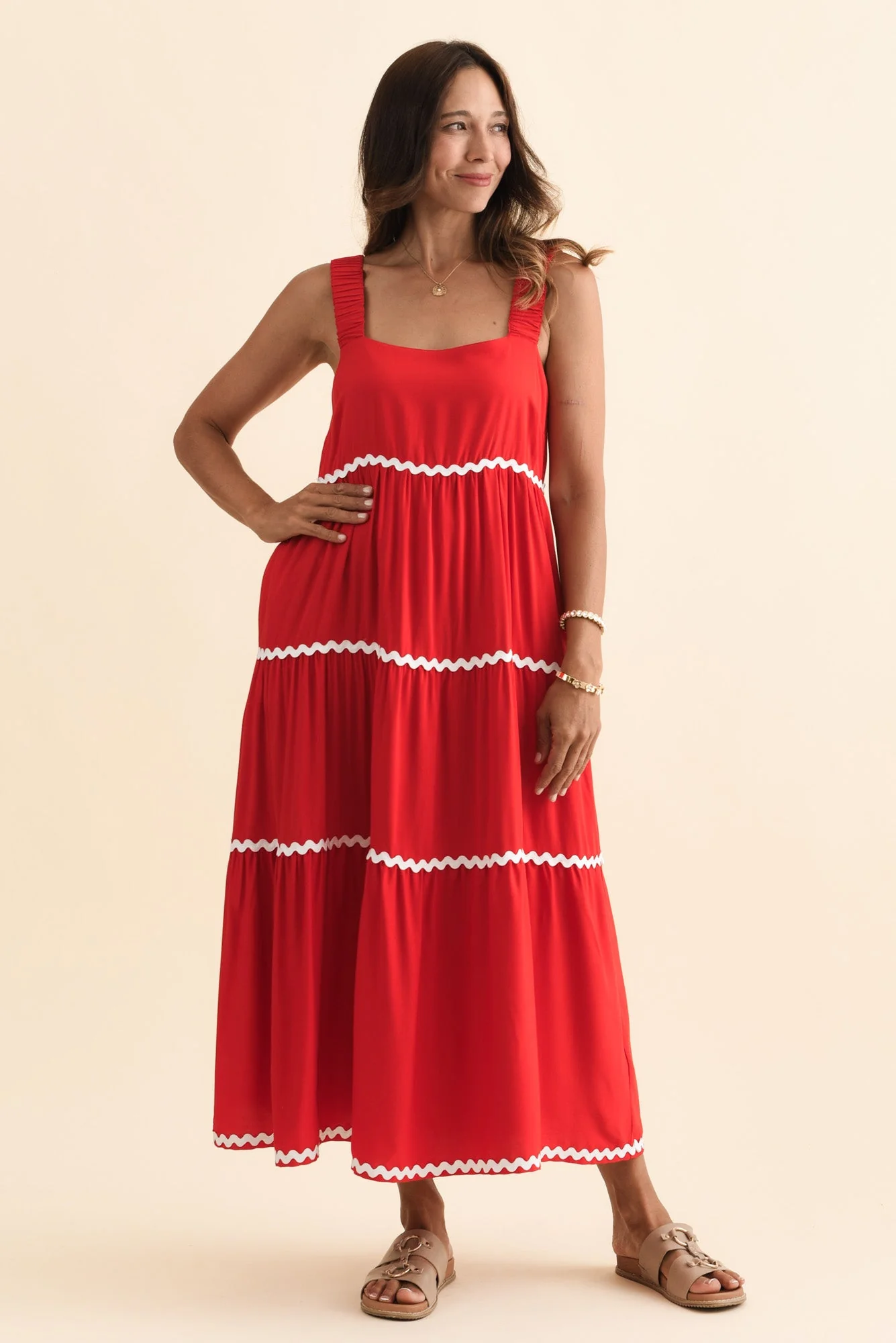 Josie Red Contrast Tier Dress - Image 6
