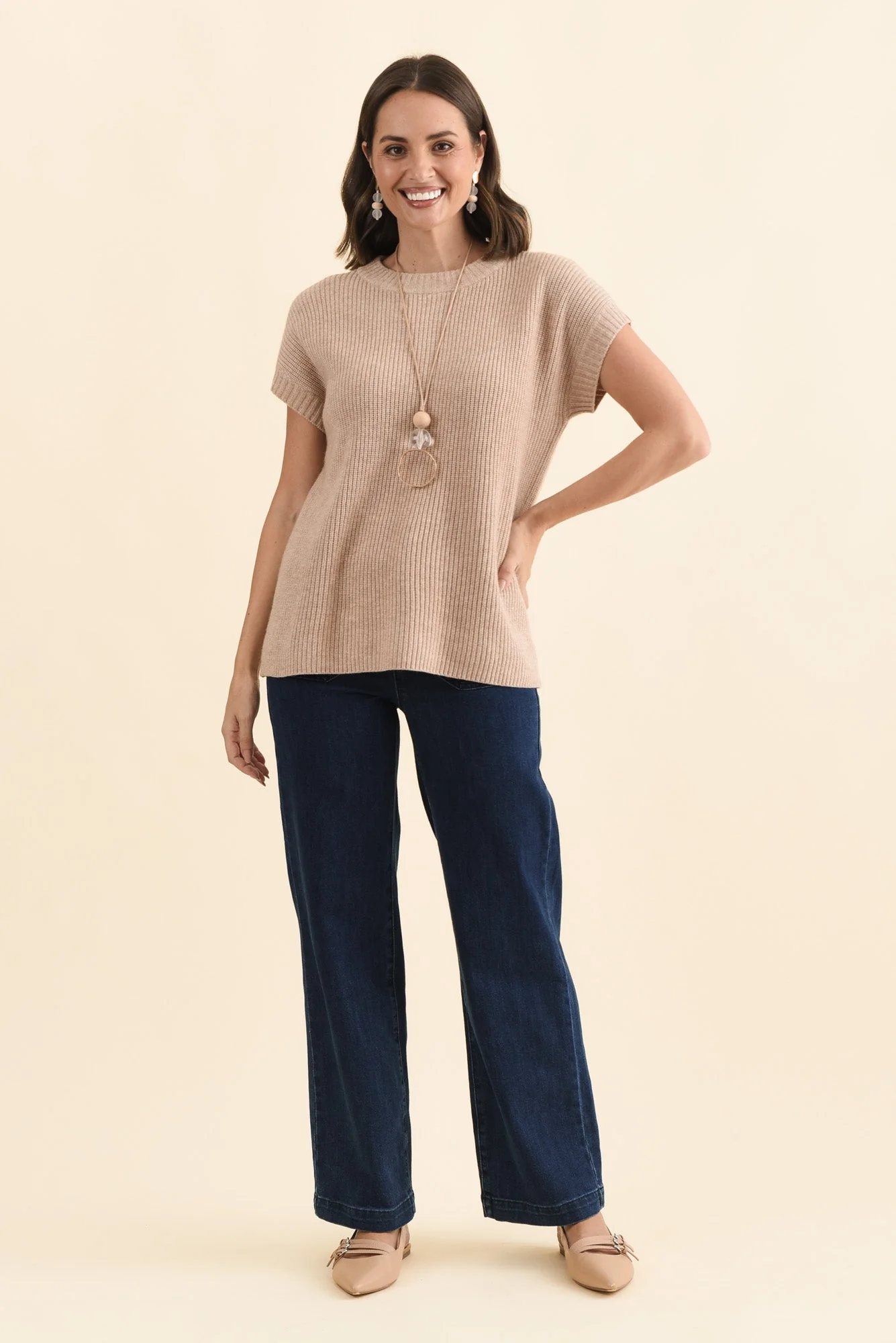 Joyce Beige Wool Cashmere Tee - Image 2