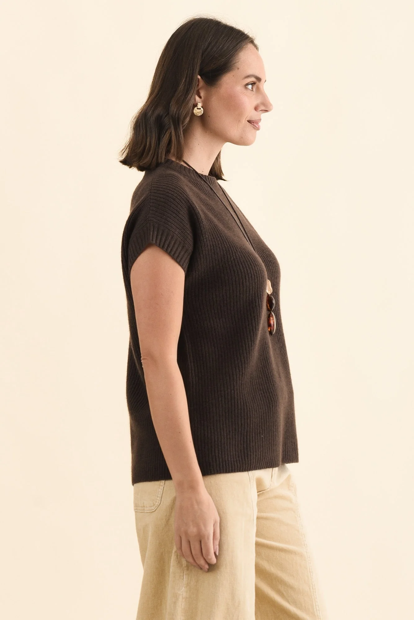 Joyce Chocolate Wool Cashmere Tee - Image 3