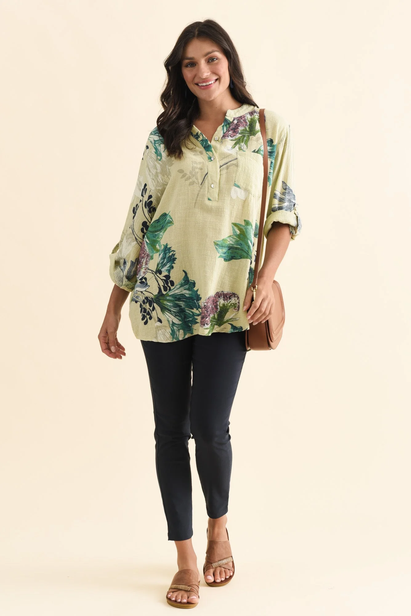 Juliet Green Floral Cotton Linen Top - Image 2