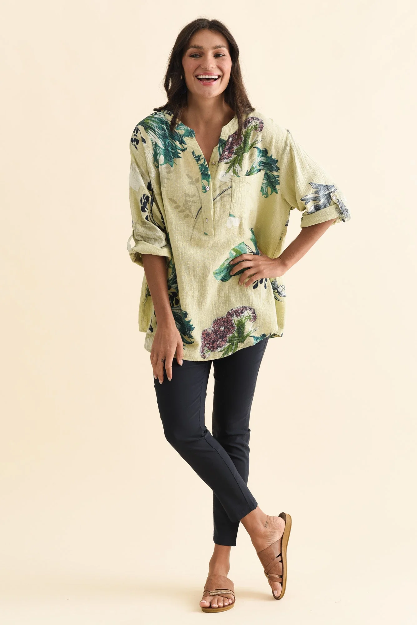 Juliet Green Floral Cotton Linen Top - Image 6