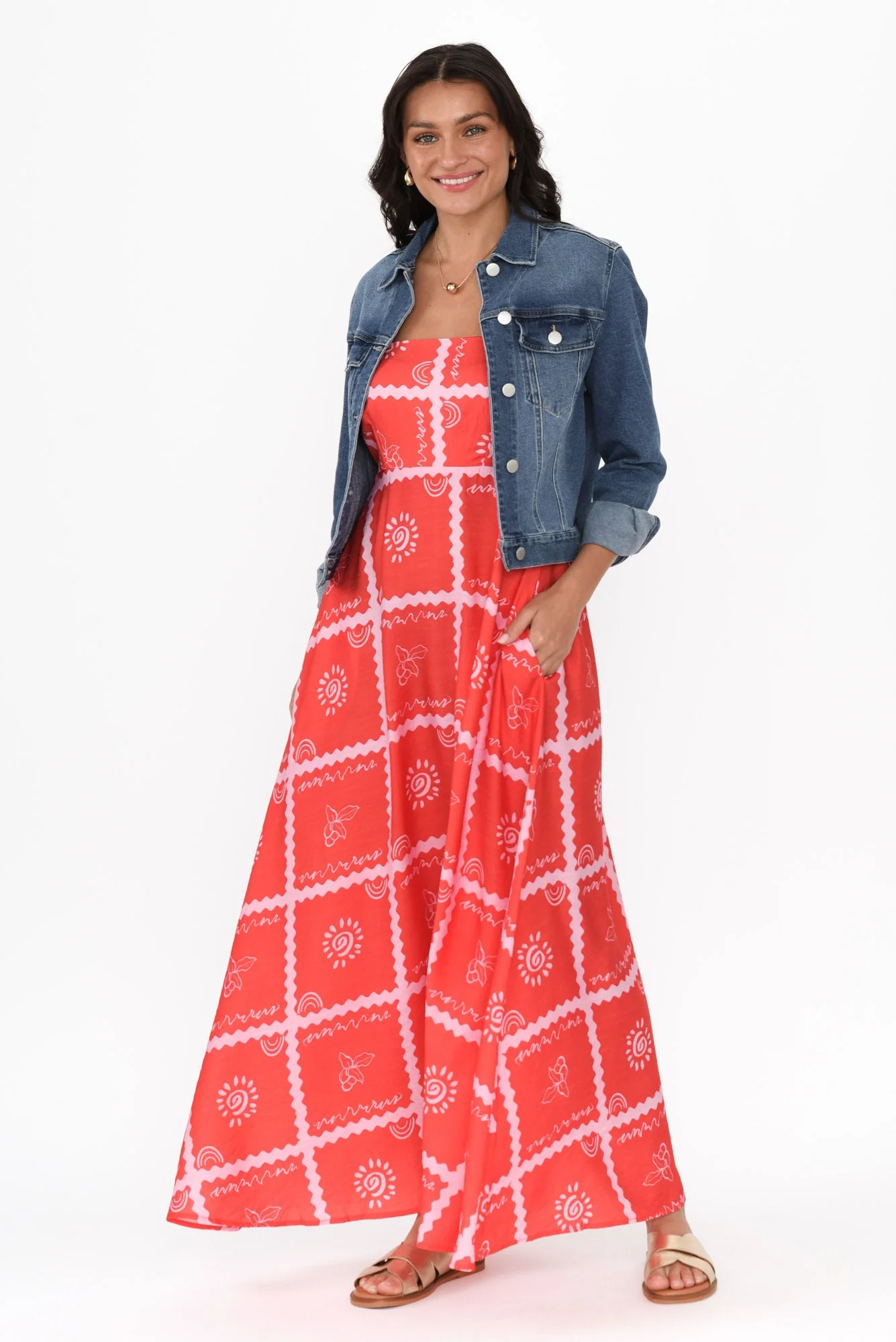 Julietta Red Tile Sleeveless Maxi Dress - Image 2
