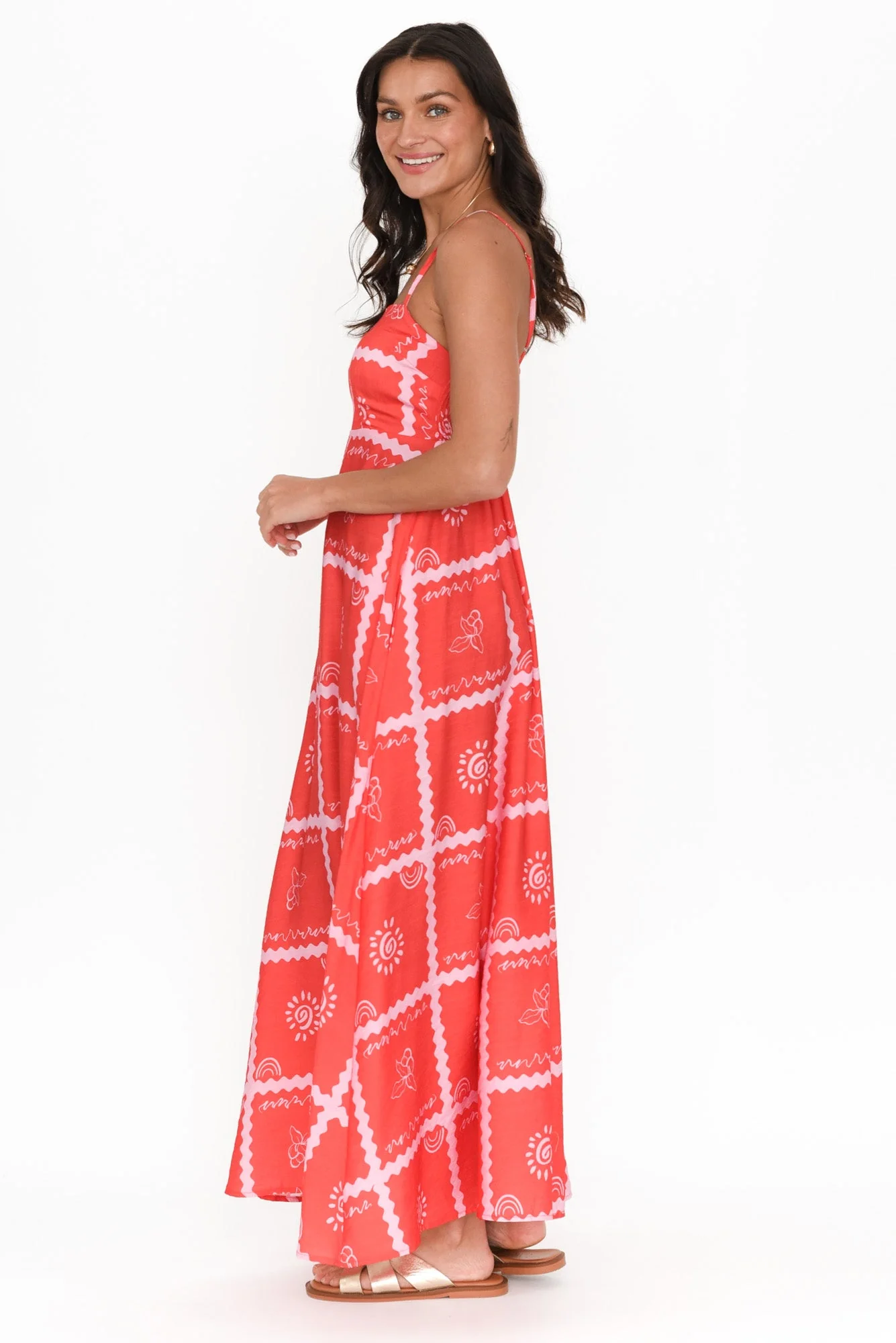 Julietta Red Tile Sleeveless Maxi Dress - Image 3