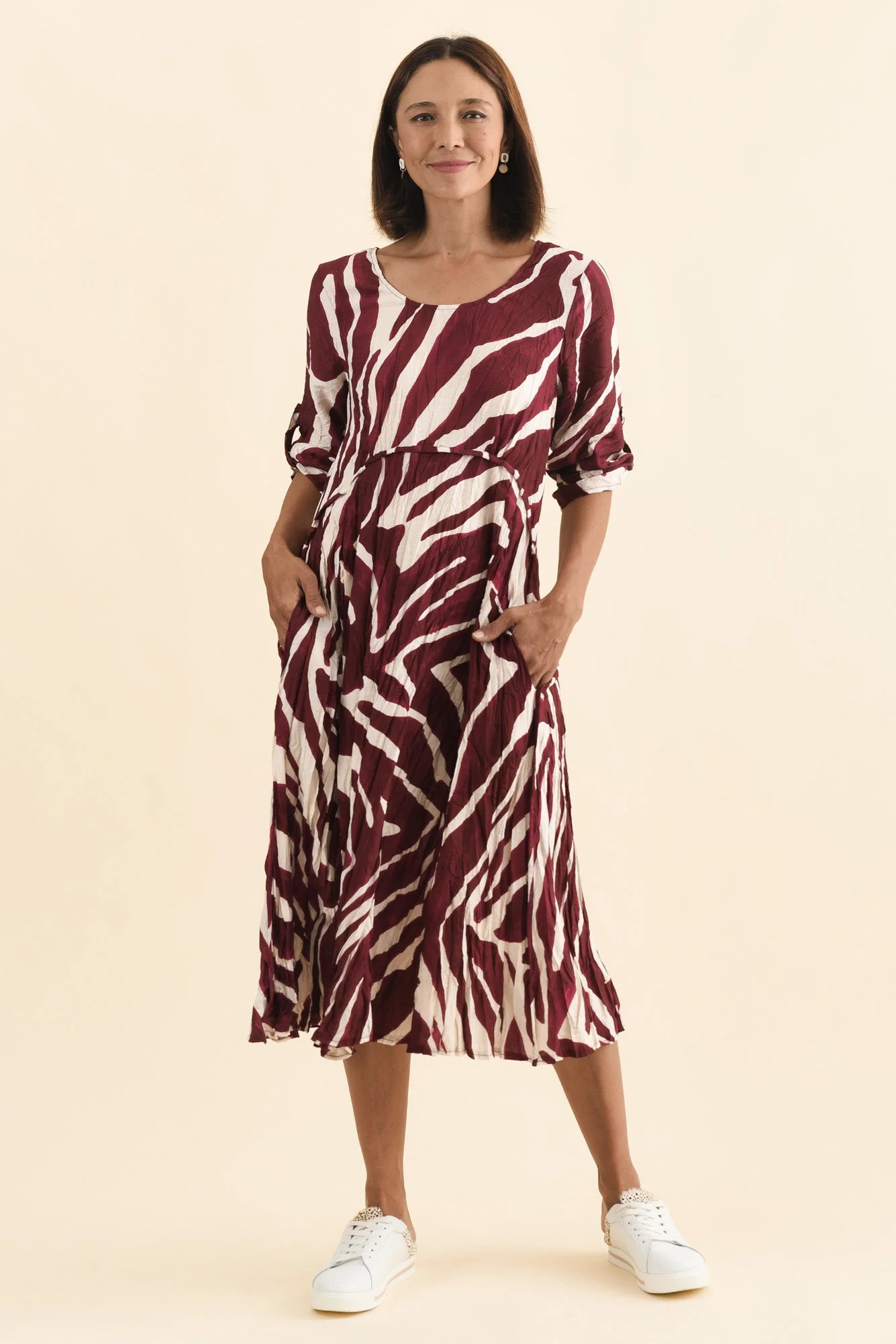 Juna Burgundy Abstract Crescent Dress - Image 2