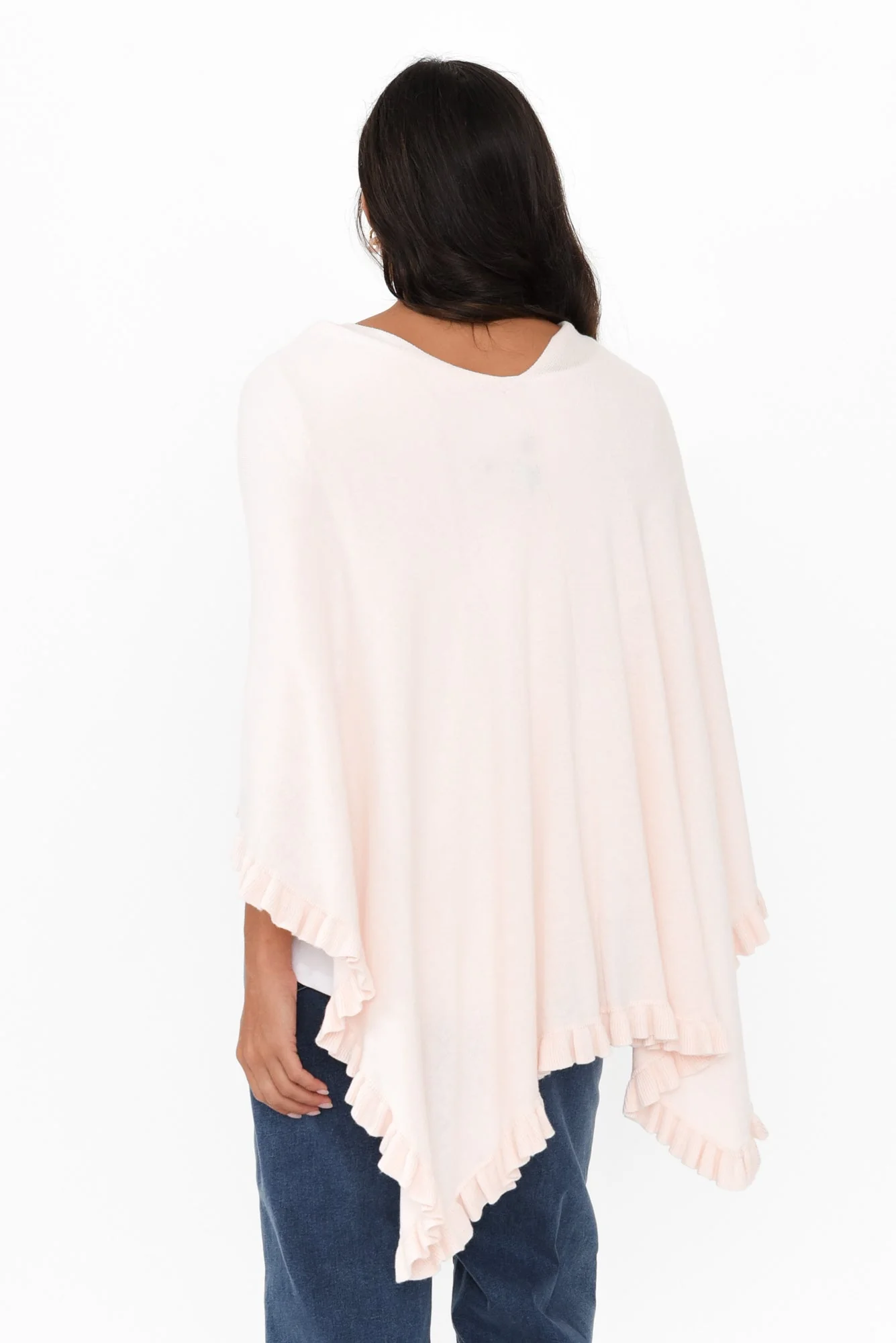 Juni Blush Cotton Cashmere Ruffle Poncho - Image 4
