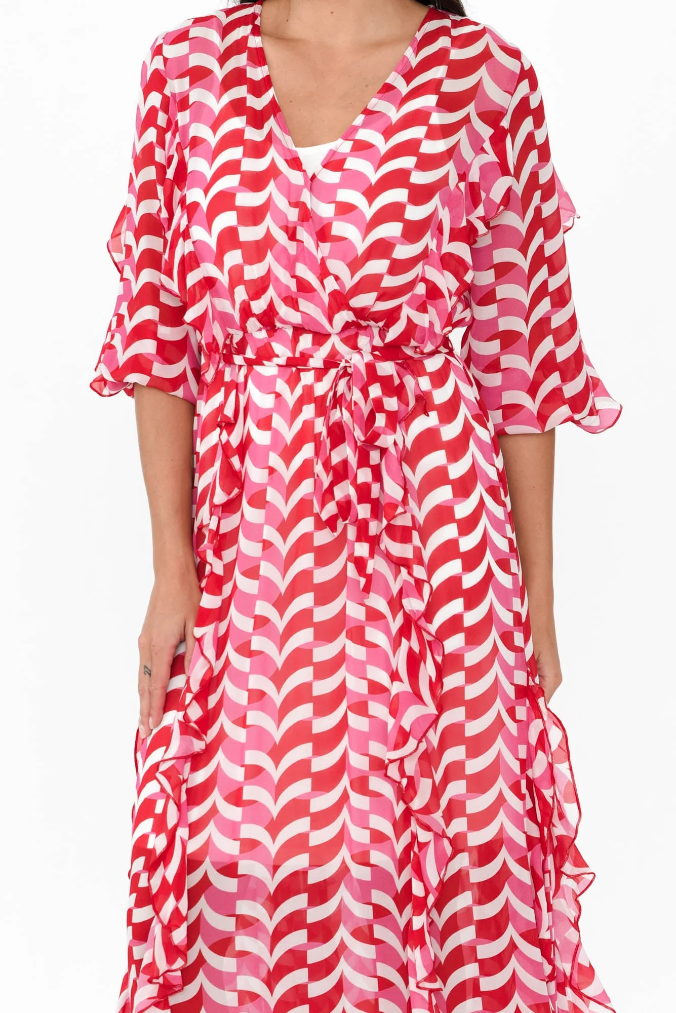 Just Love Pink Geo Ruffle Dress - Image 6