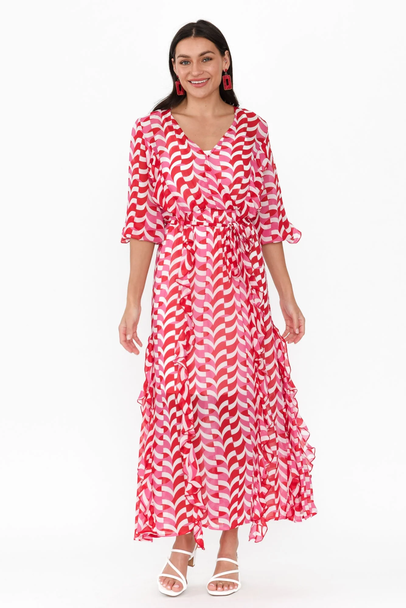 Just Love Pink Geo Ruffle Dress - Image 7