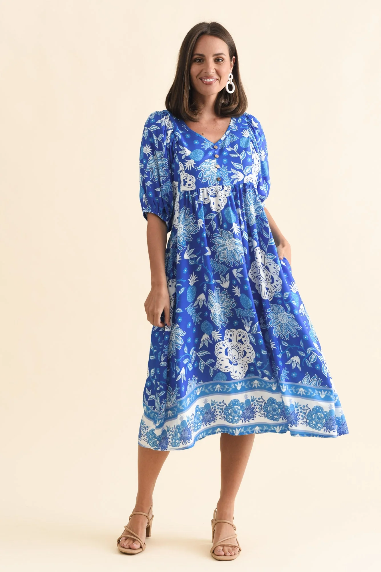 Kacey Blue Floral Button Dress - Image 2