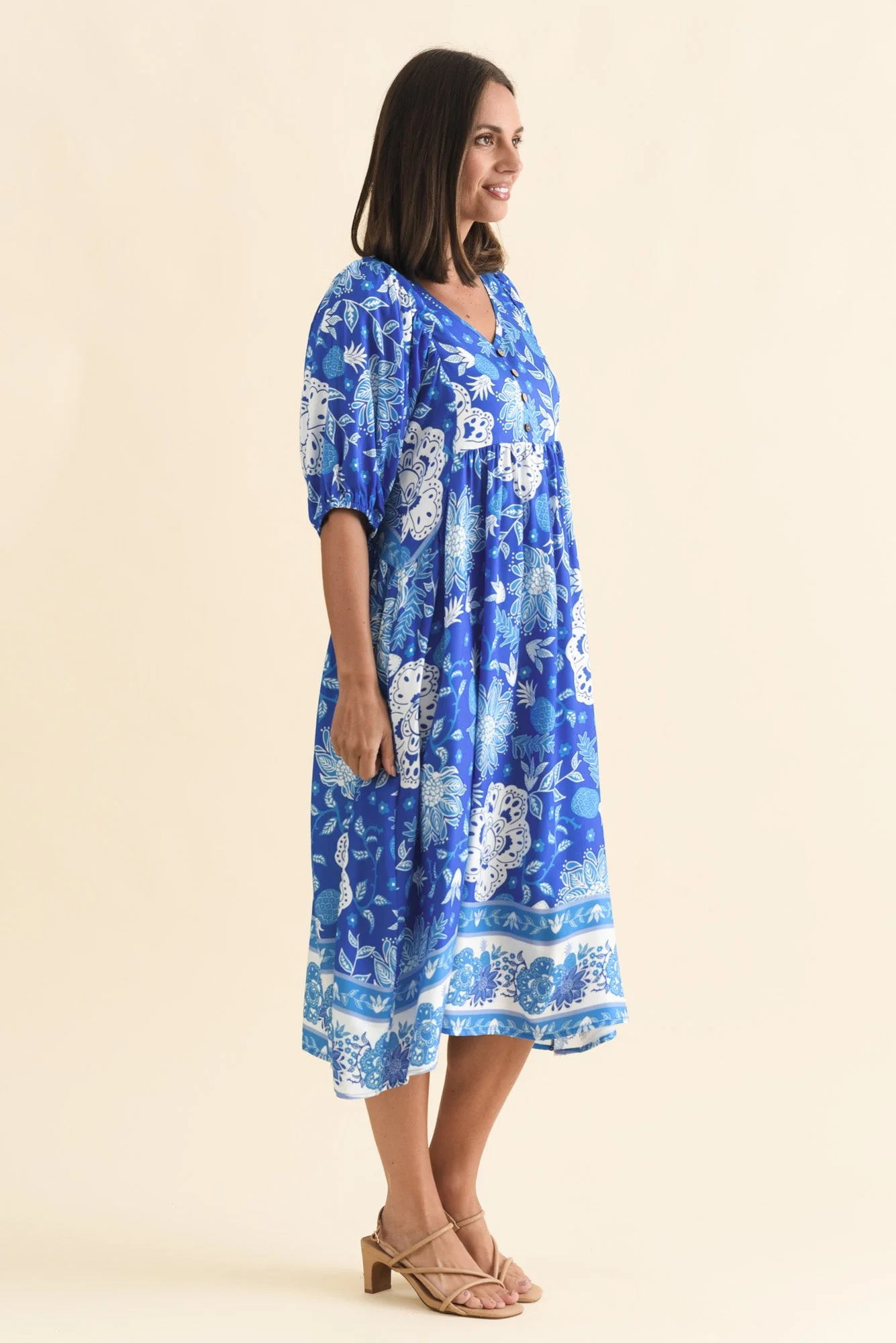 Kacey Blue Floral Button Dress - Image 3