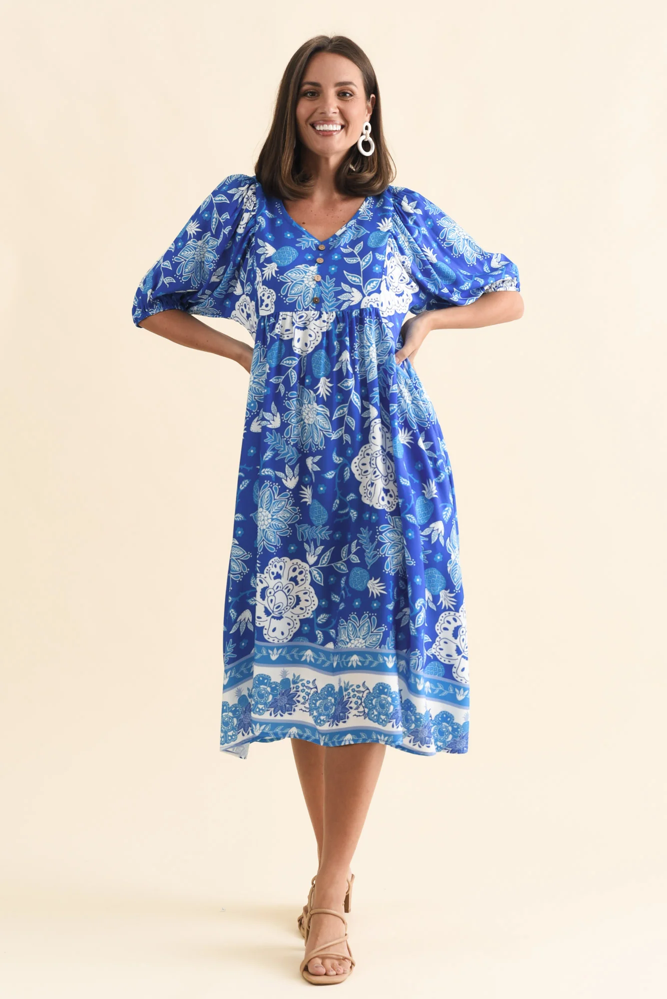 Kacey Blue Floral Button Dress - Image 6