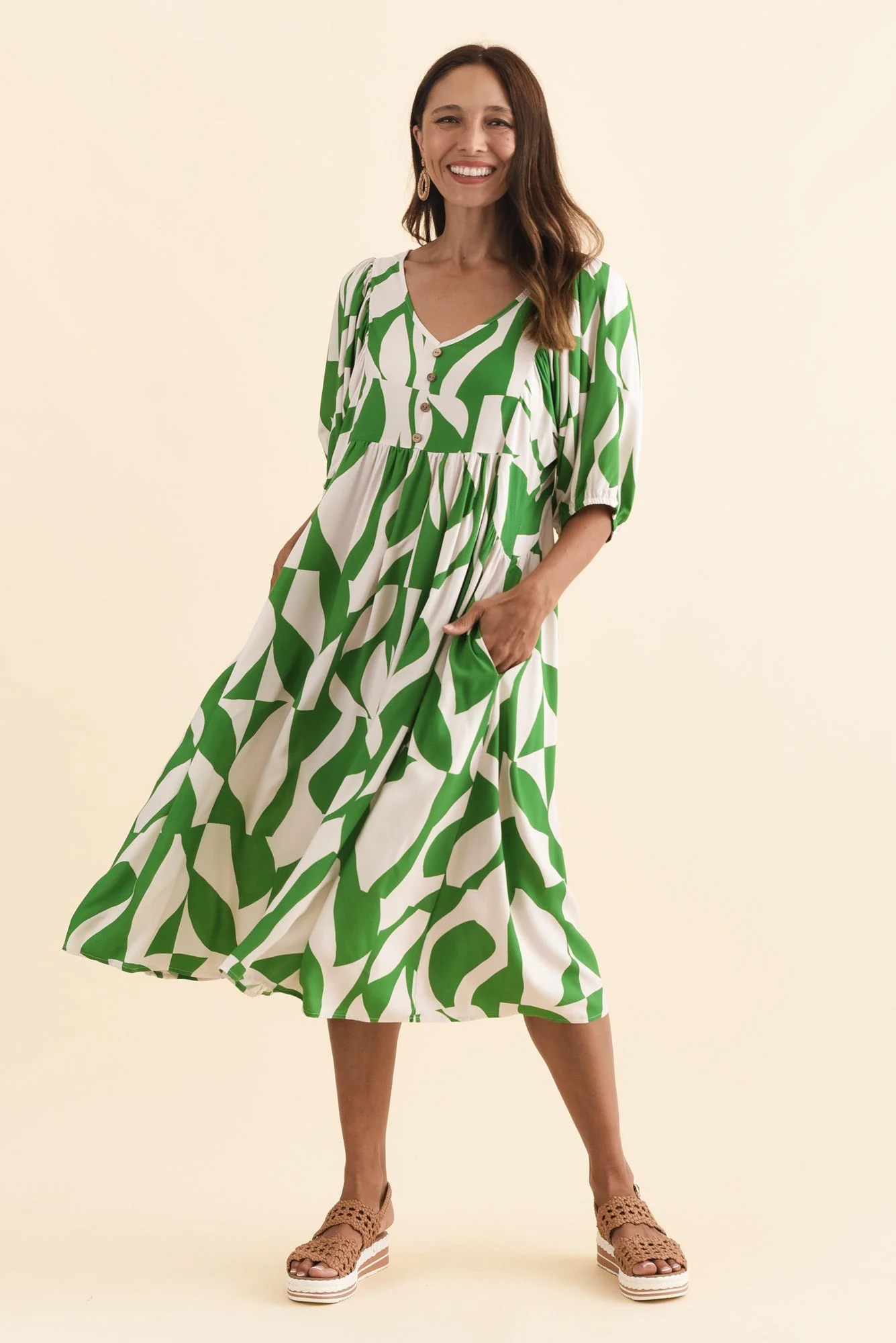 Kacey Green Abstract Button Dress - Image 2
