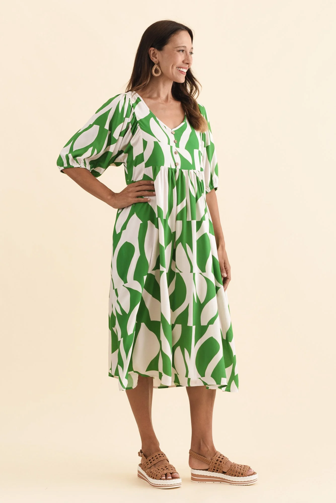 Kacey Green Abstract Button Dress - Image 3