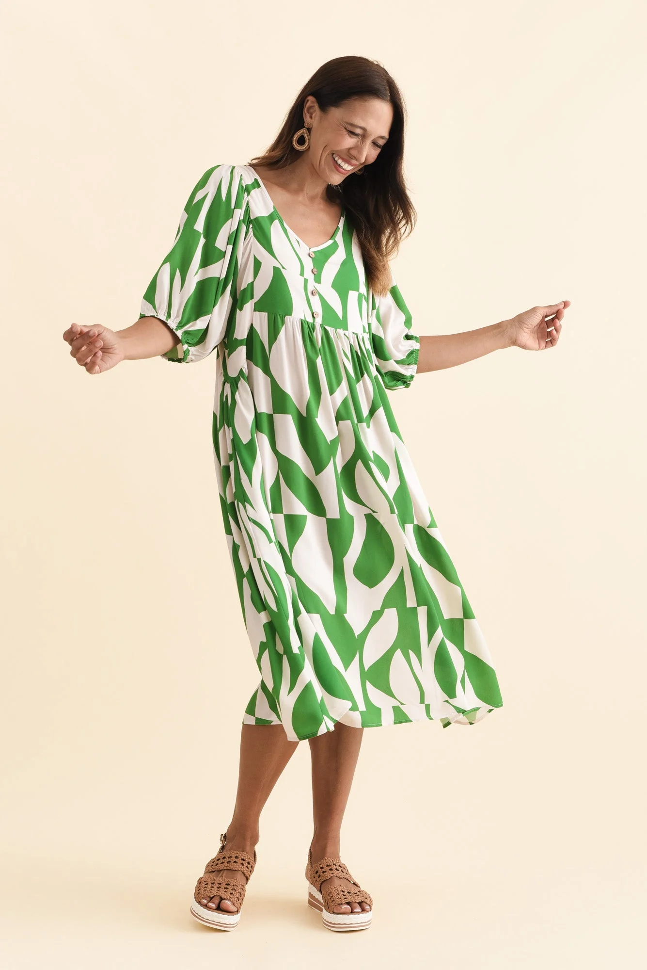 Kacey Green Abstract Button Dress - Image 6