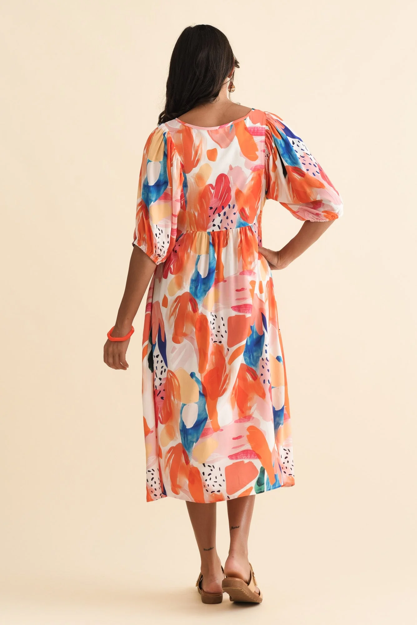 Kacey Orange Abstract Button Dress - Image 4