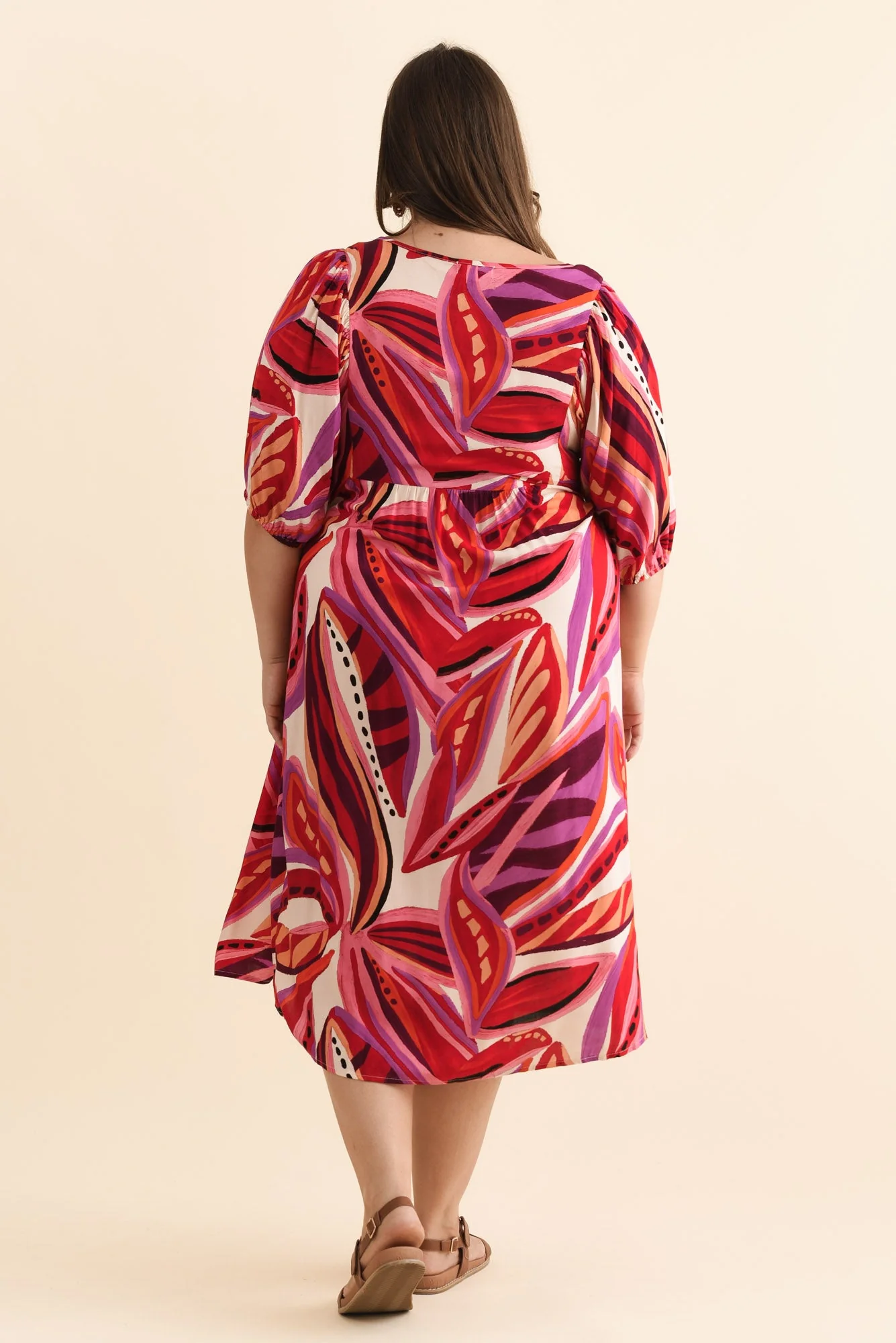 Kacey Pink Leaf Button Dress - Image 11