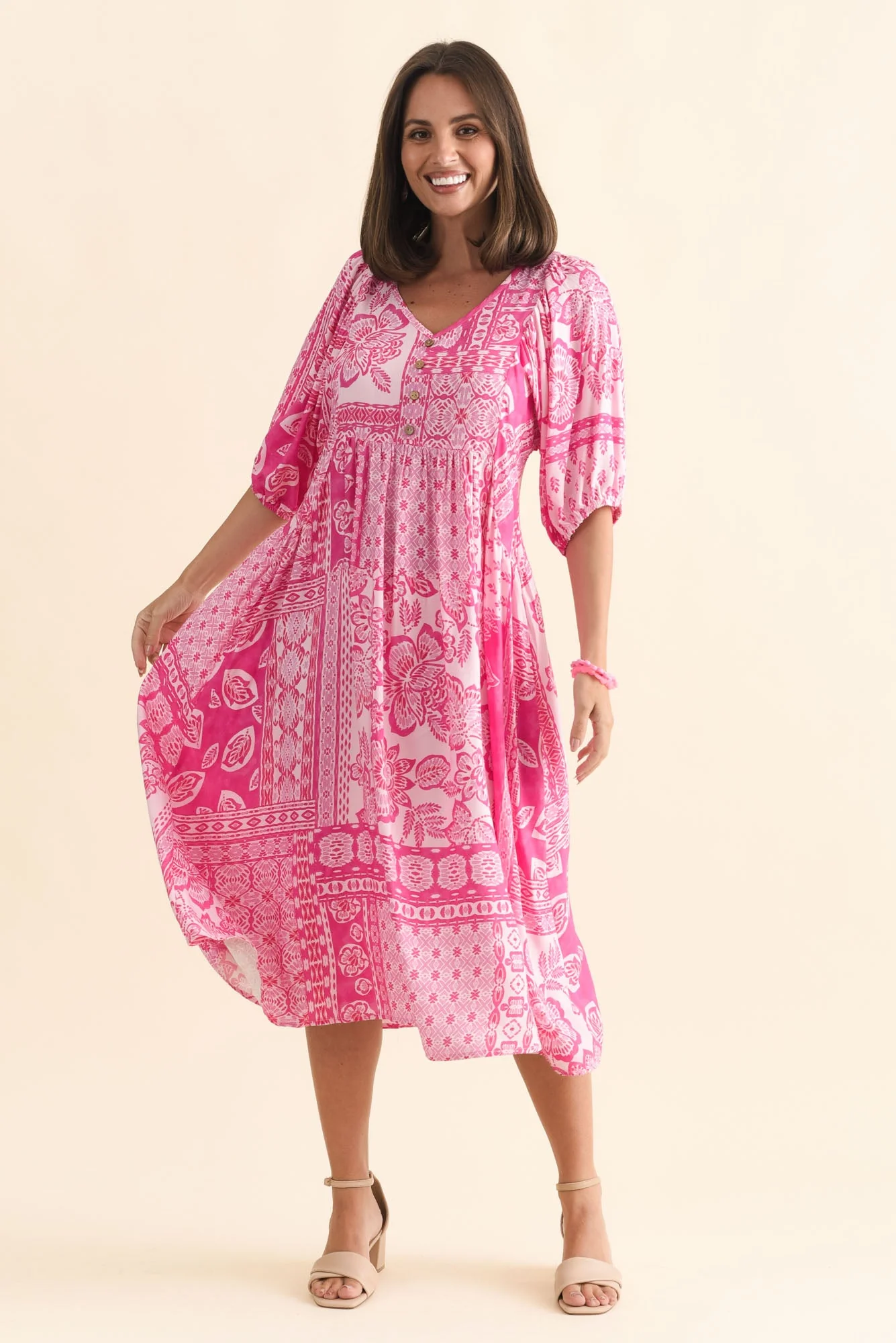 Kacey Pink Tile Button Dress - Image 2