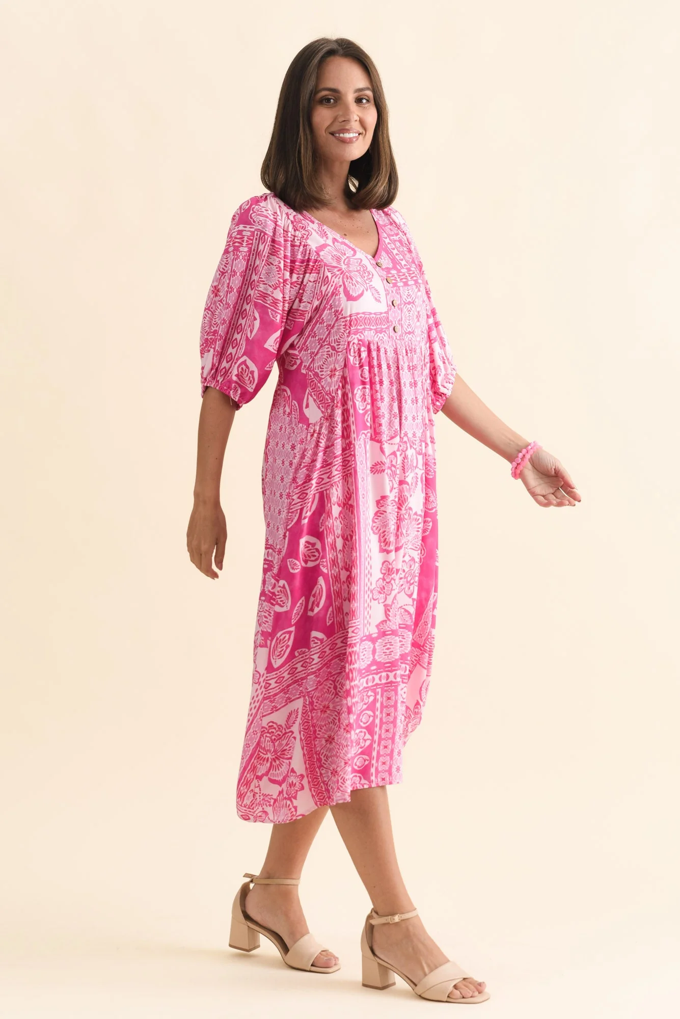 Kacey Pink Tile Button Dress - Image 4