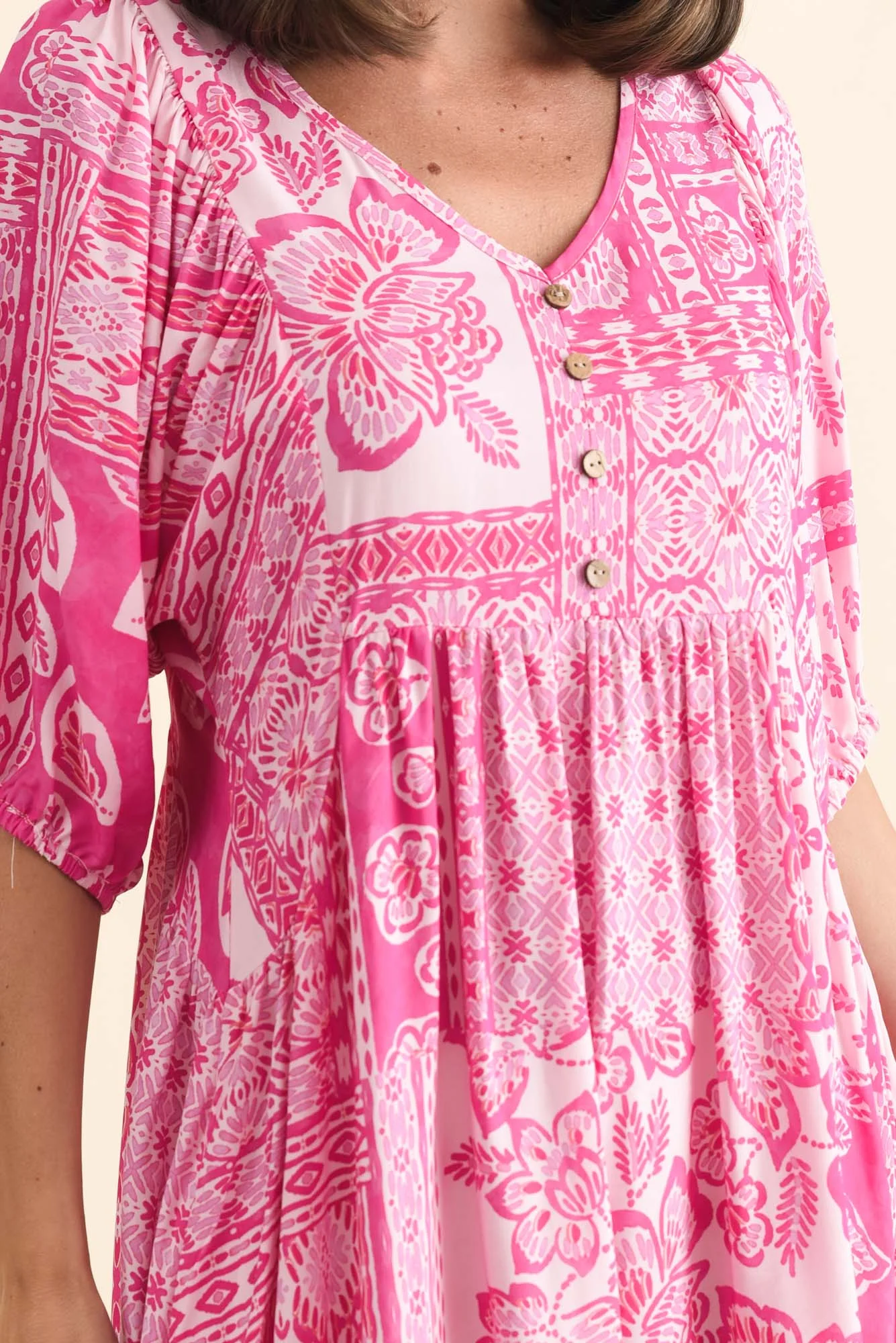 Kacey Pink Tile Button Dress - Image 6