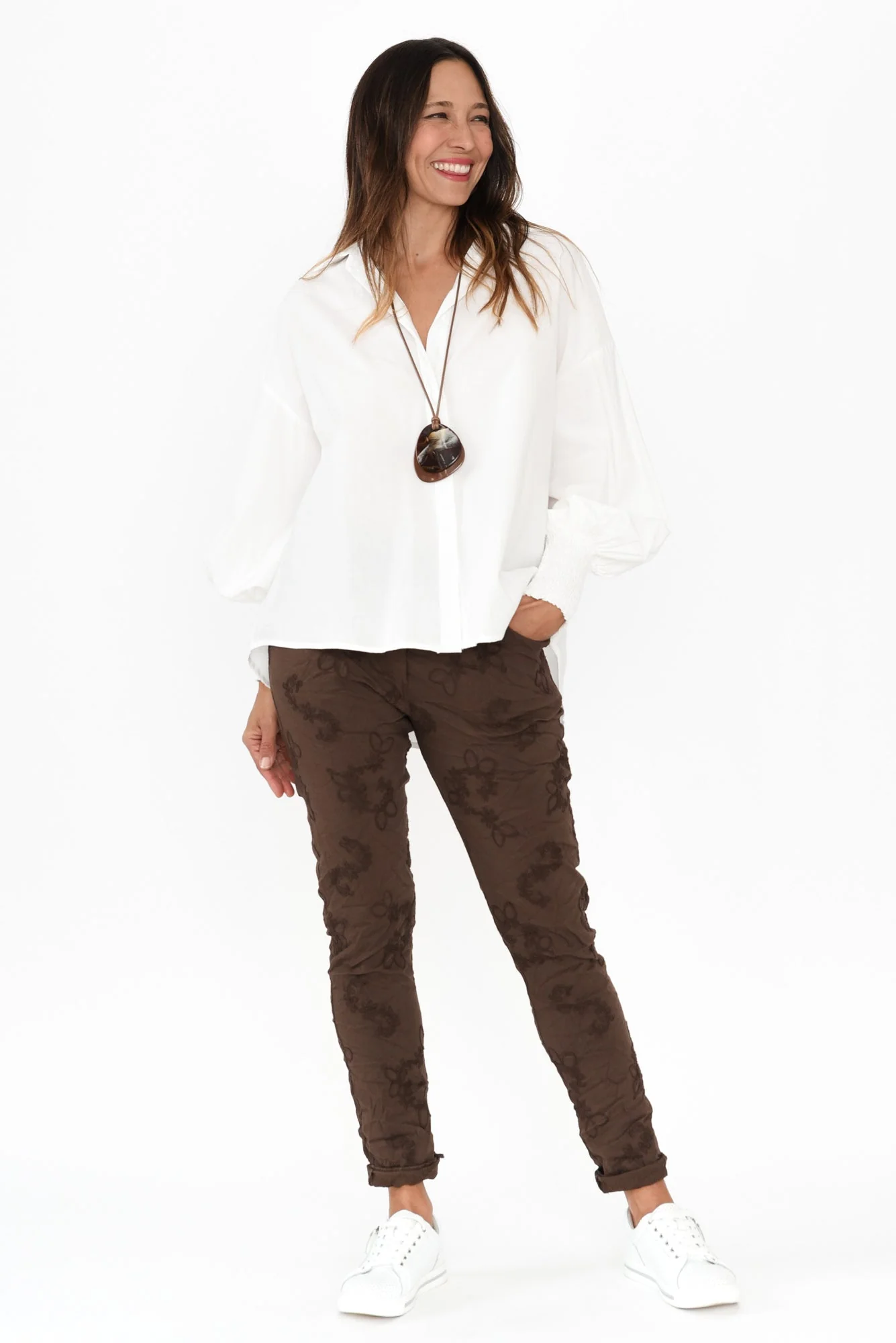 Kaia Chocolate Embroidered Drawstring Pants - Image 6