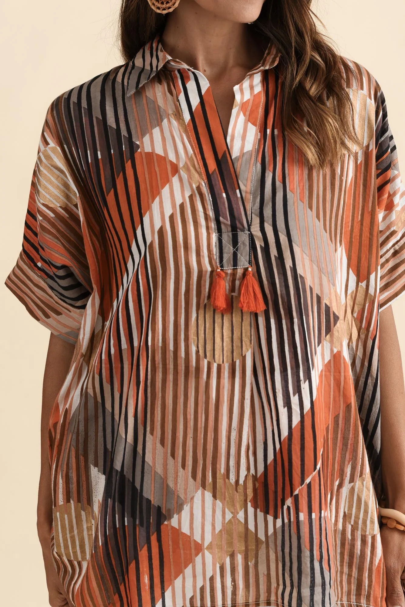Kairi Brown Abstract Cotton Top - Image 5